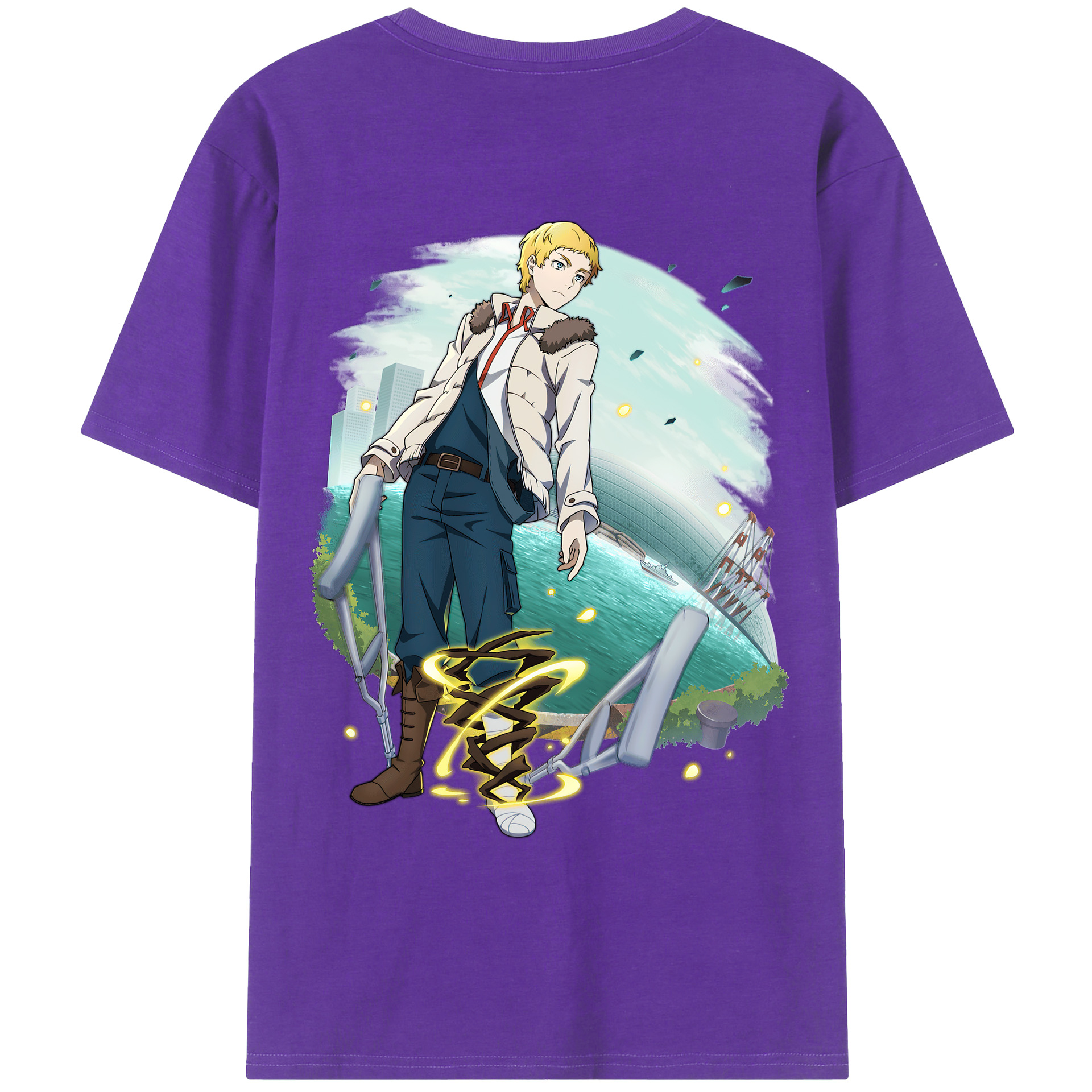 （画像用） 文豪ストレイドッグス Bungo Stray Dogs 綿100％ メンズ半袖Tシャツ（バックプリント） 通気性