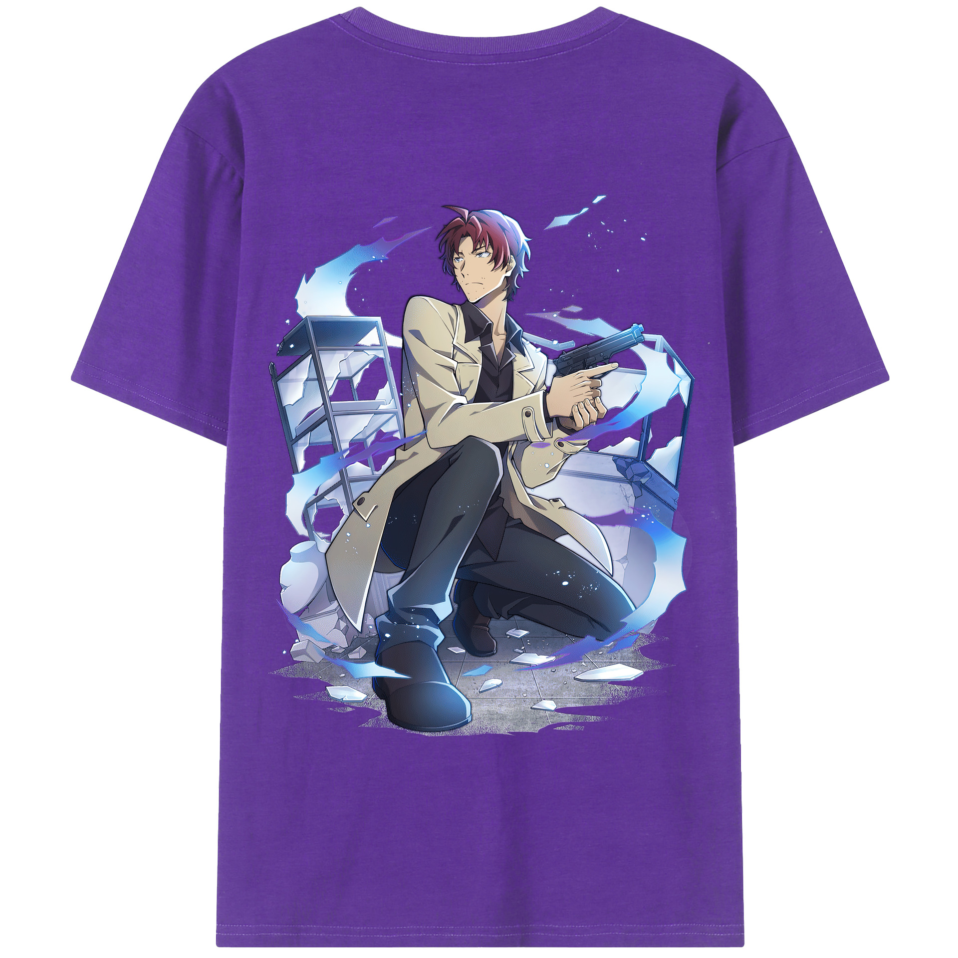 （画像用） 文豪ストレイドッグス Bungo Stray Dogs 綿100％ メンズ半袖Tシャツ（バックプリント） 通気性