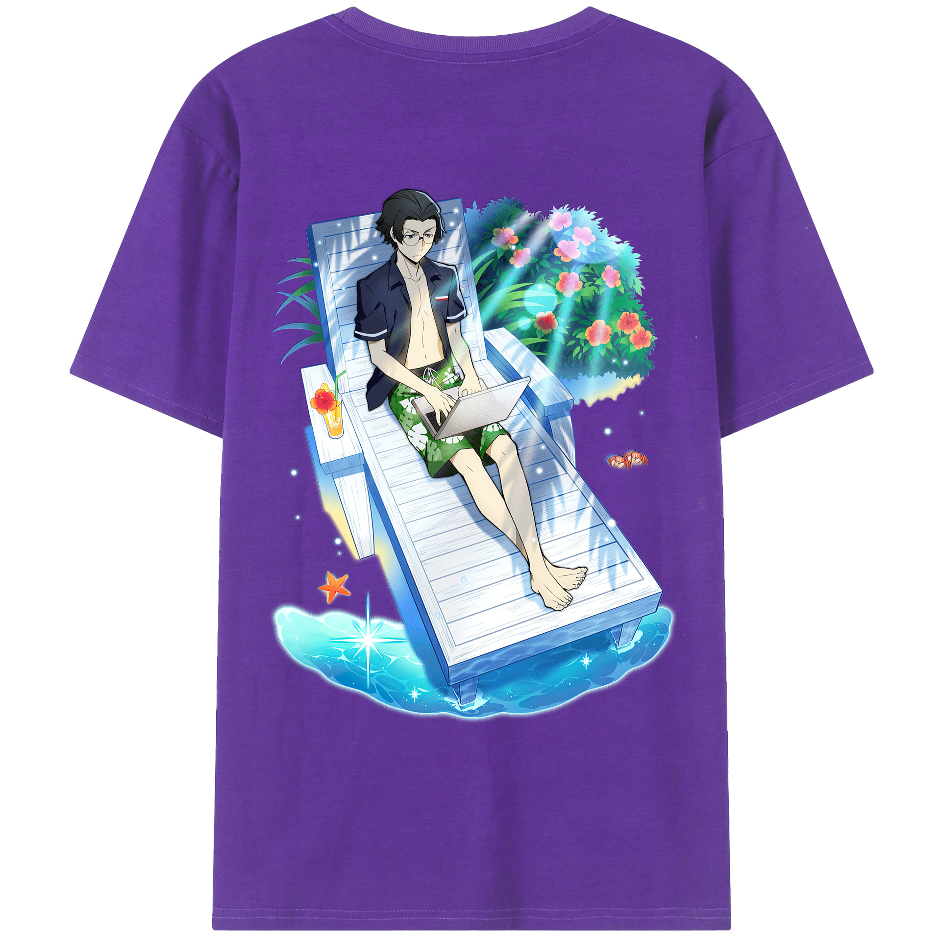 （画像用） 文豪ストレイドッグス Bungo Stray Dogs 綿100％ メンズ半袖Tシャツ（バックプリント） 通気性