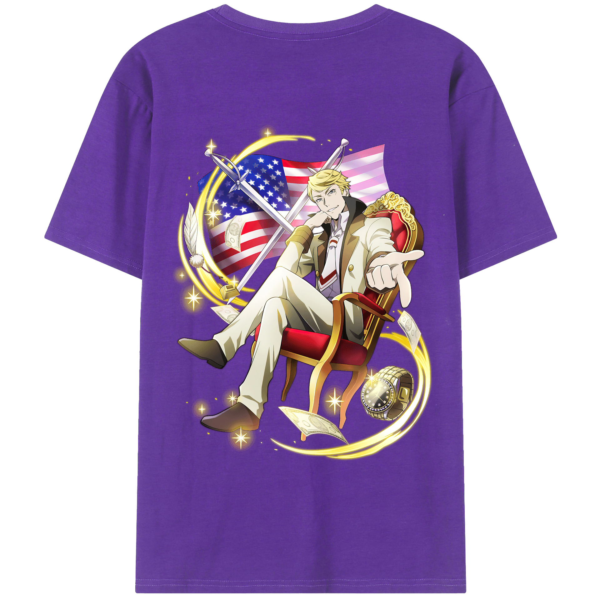 （画像用） 文豪ストレイドッグス Bungo Stray Dogs 綿100％ メンズ半袖Tシャツ（バックプリント） 通気性