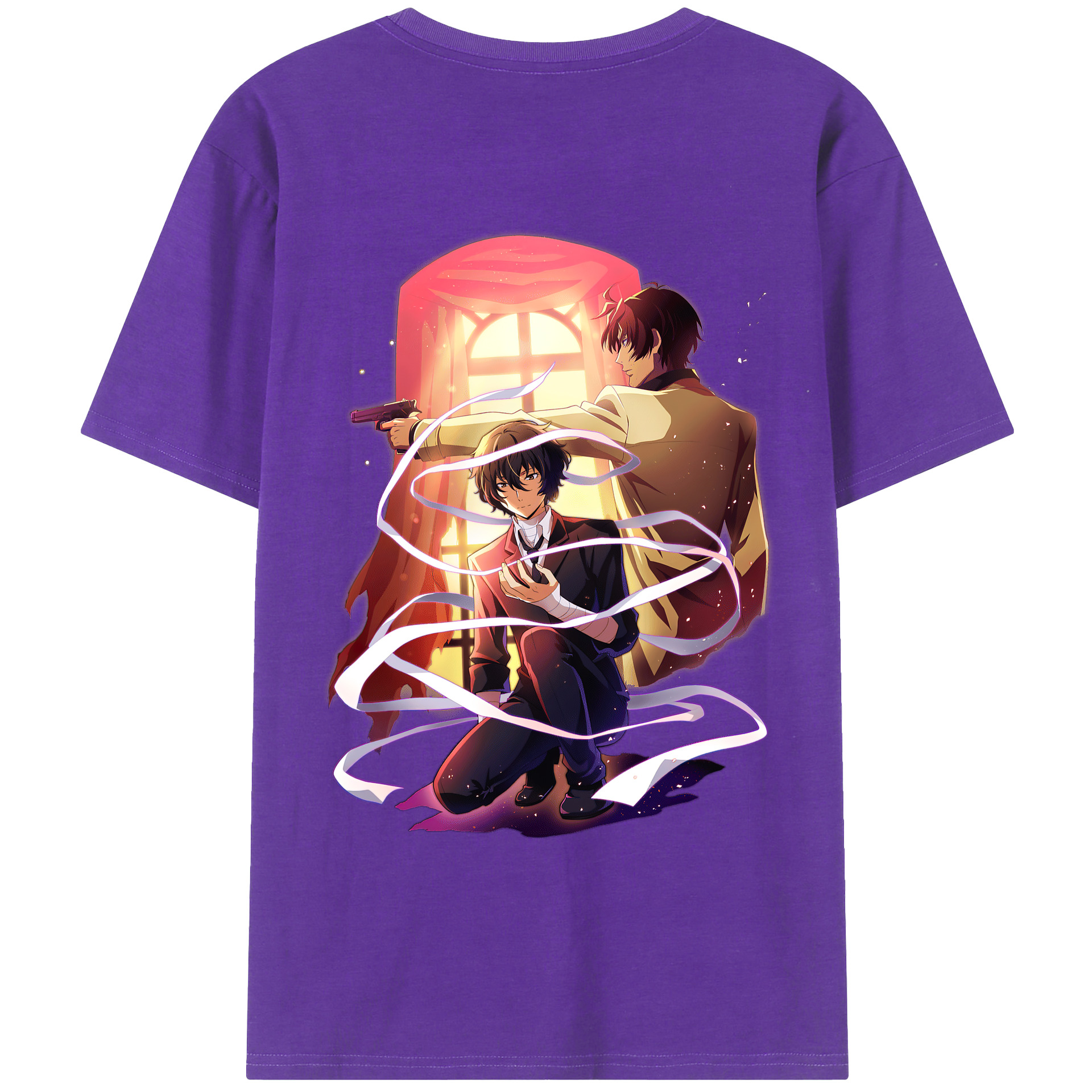 （画像用） 文豪ストレイドッグス Bungo Stray Dogs 綿100％ メンズ半袖Tシャツ（バックプリント） 通気性