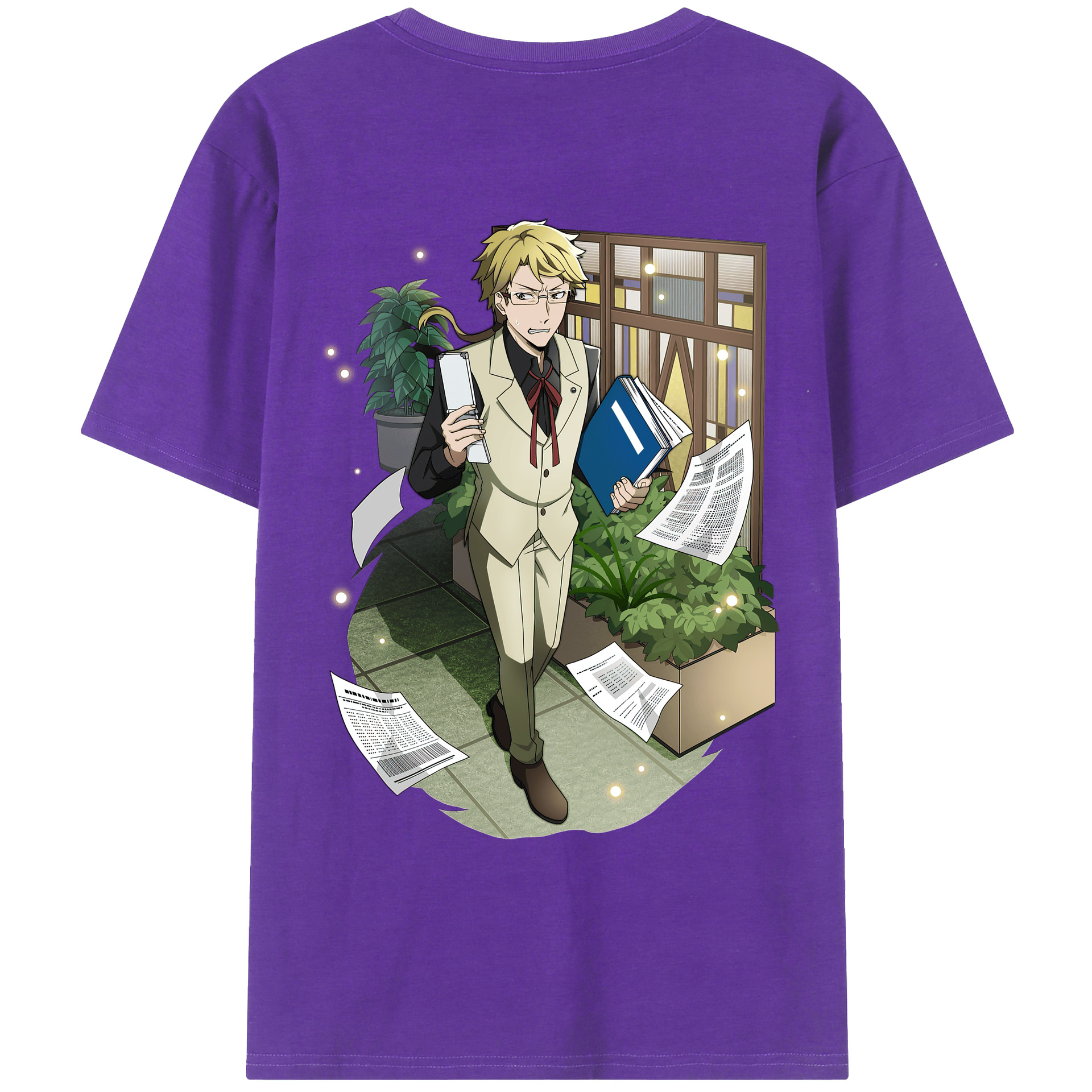 （画像用） 文豪ストレイドッグス Bungo Stray Dogs 綿100％ メンズ半袖Tシャツ（バックプリント） 通気性
