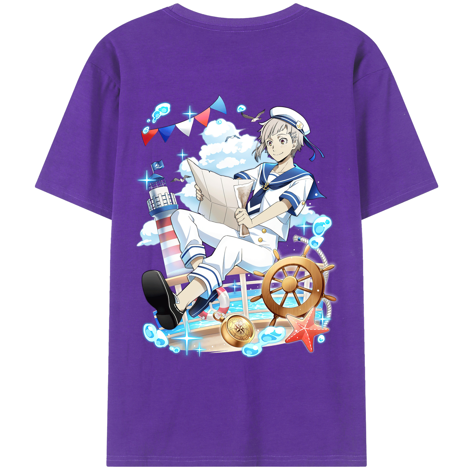 （画像用） 文豪ストレイドッグス Bungo Stray Dogs 綿100％ メンズ半袖Tシャツ（バックプリント） 通気性