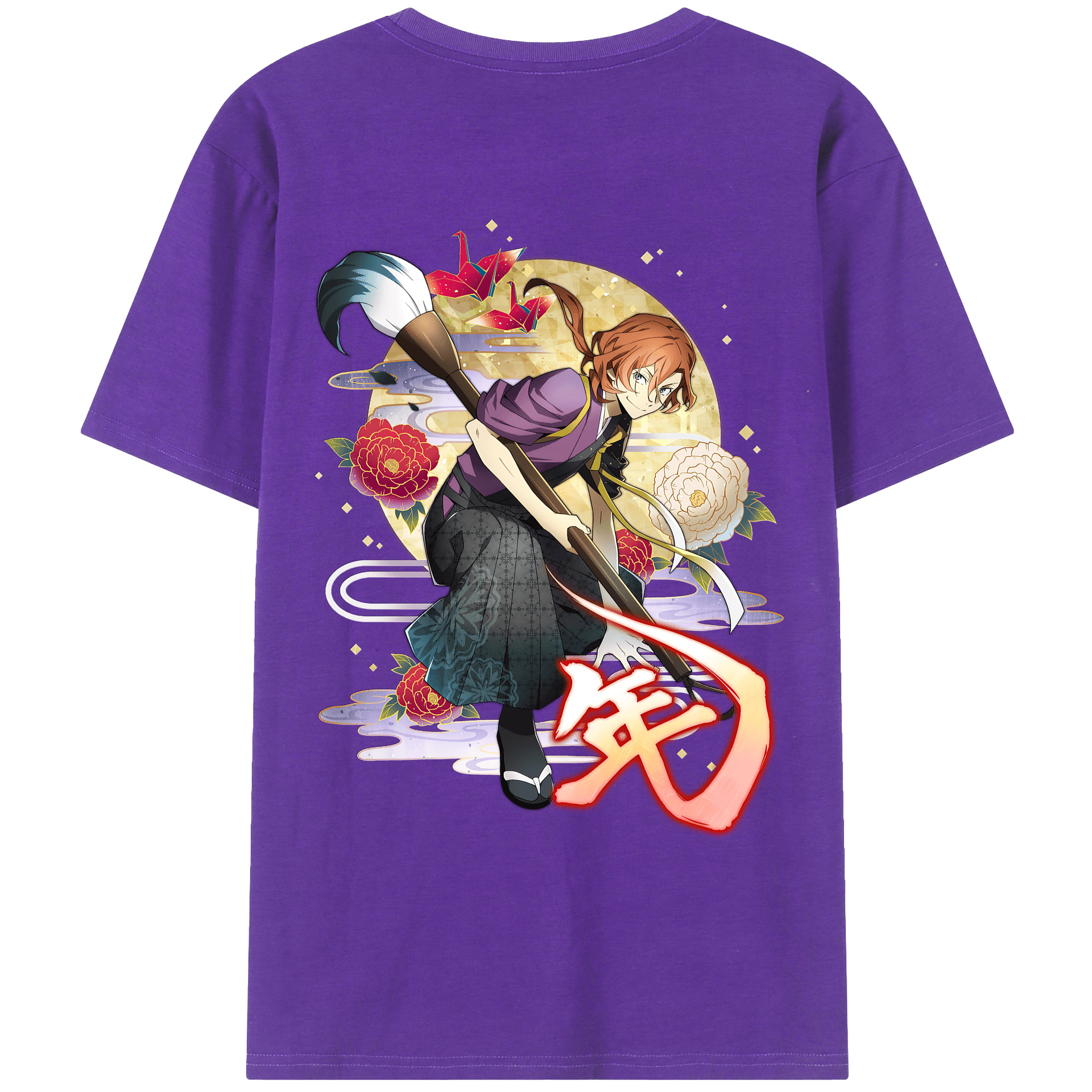 （画像用） 文豪ストレイドッグス Bungo Stray Dogs 綿100％ メンズ半袖Tシャツ（バックプリント） 通気性