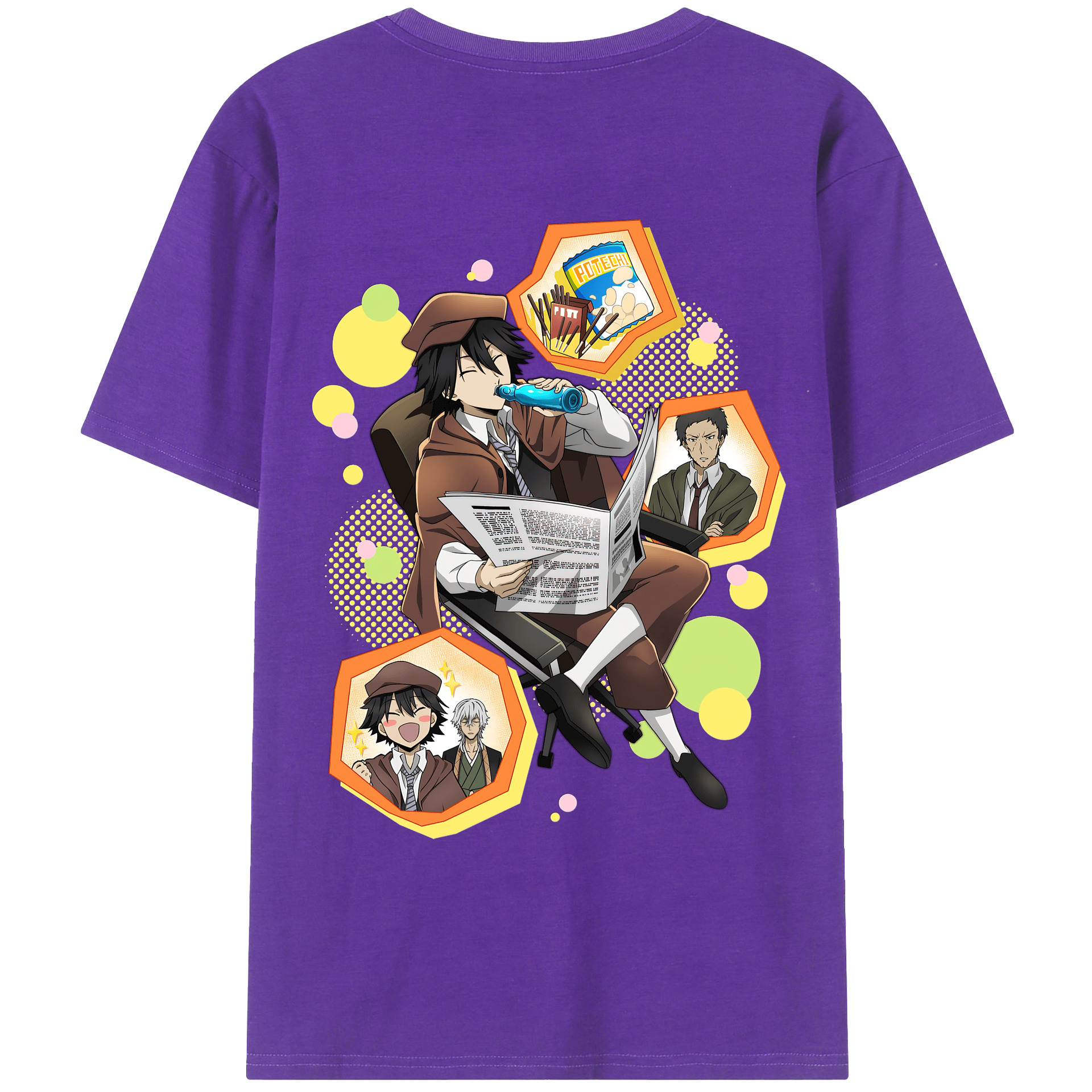 （画像用） 文豪ストレイドッグス Bungo Stray Dogs 綿100％ メンズ半袖Tシャツ（バックプリント） 通気性