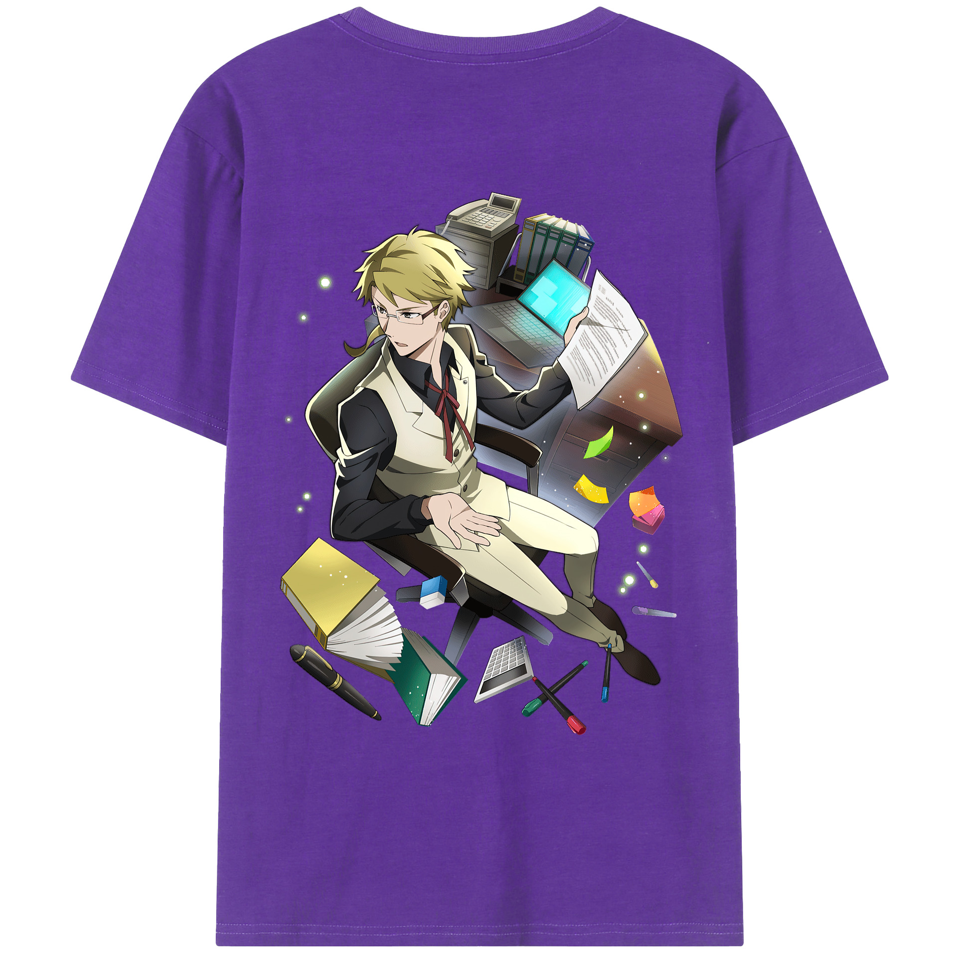 （画像用） 文豪ストレイドッグス Bungo Stray Dogs 綿100％ メンズ半袖Tシャツ（バックプリント） 通気性