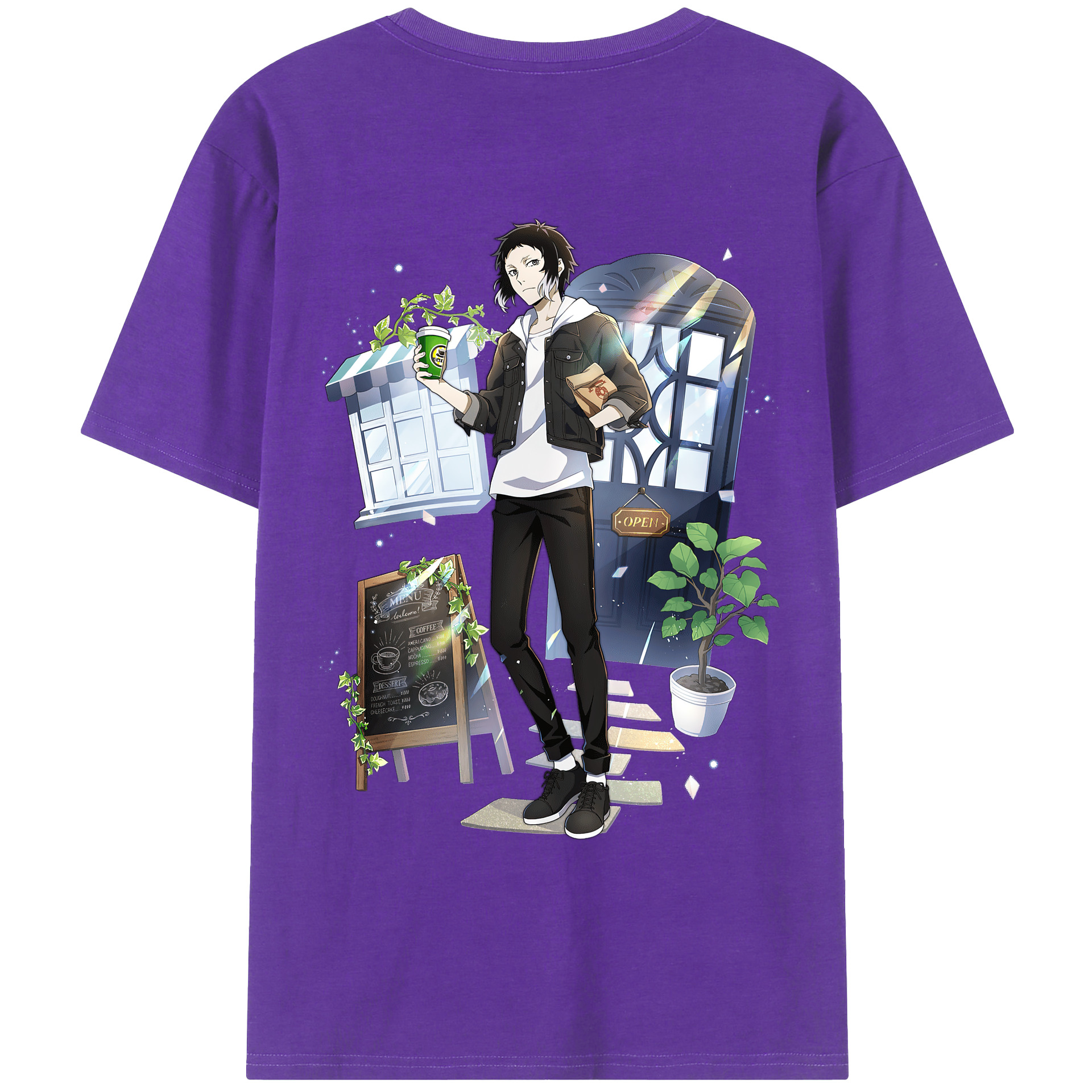 （画像用） 文豪ストレイドッグス Bungo Stray Dogs 綿100％ メンズ半袖Tシャツ（バックプリント） 通気性
