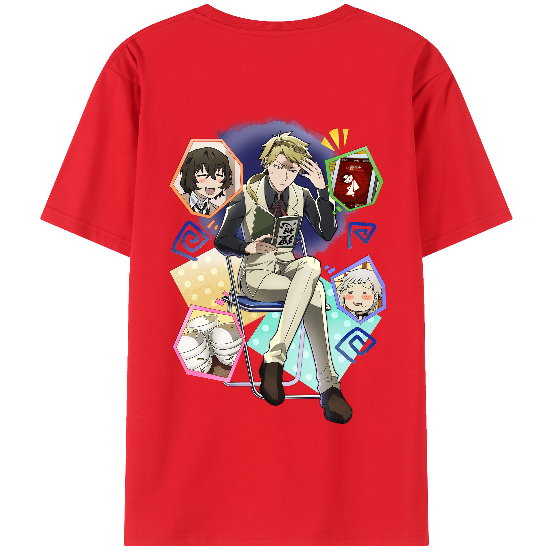 （画像用） 文豪ストレイドッグス Bungo Stray Dogs 綿100％ メンズ半袖Tシャツ（バックプリント） 通気性
