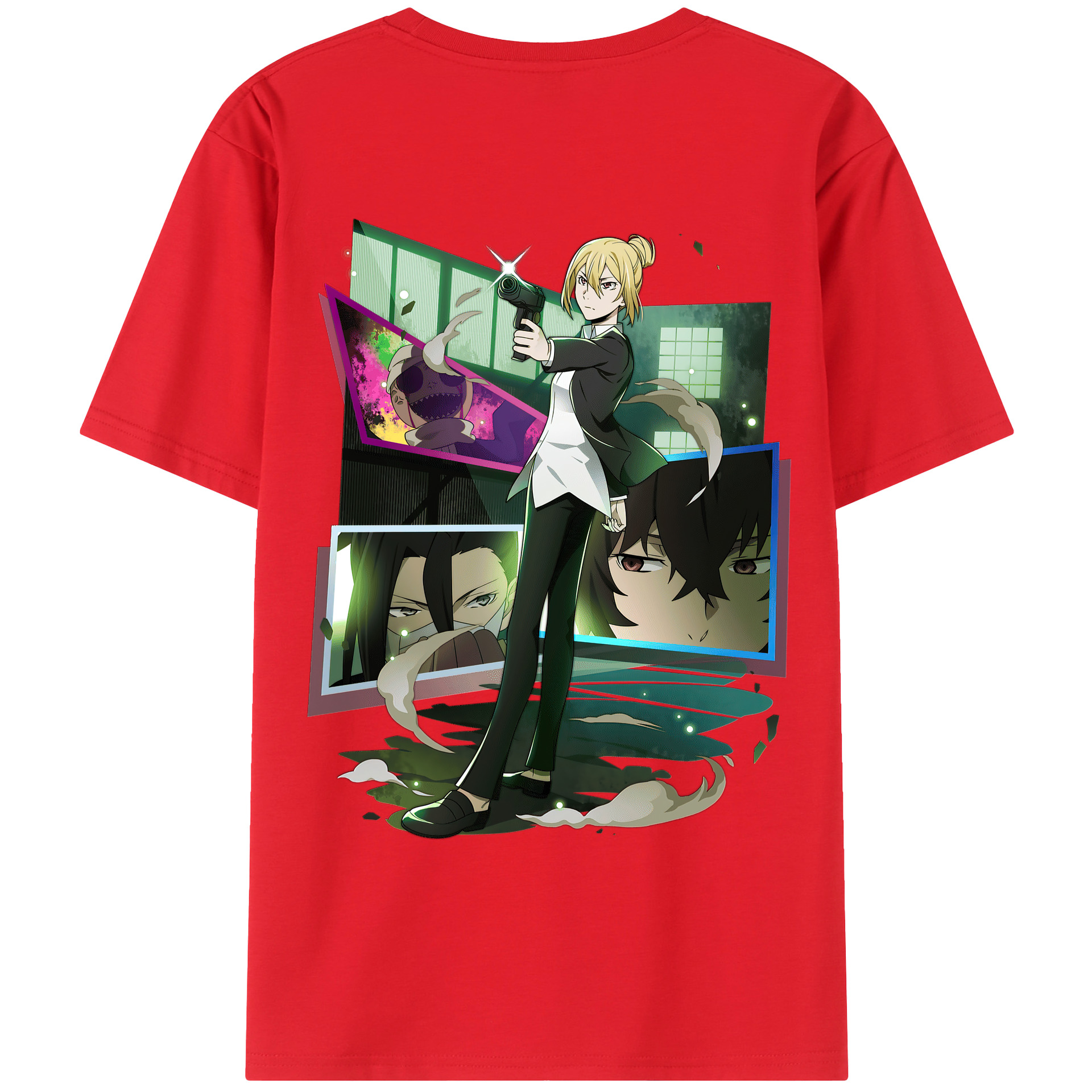 （画像用） 文豪ストレイドッグス Bungo Stray Dogs 綿100％ メンズ半袖Tシャツ（バックプリント） 通気性