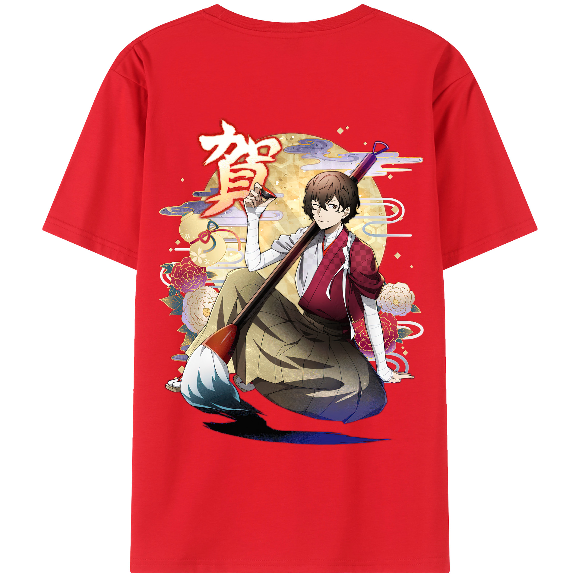 （画像用） 文豪ストレイドッグス Bungo Stray Dogs 綿100％ メンズ半袖Tシャツ（バックプリント） 通気性