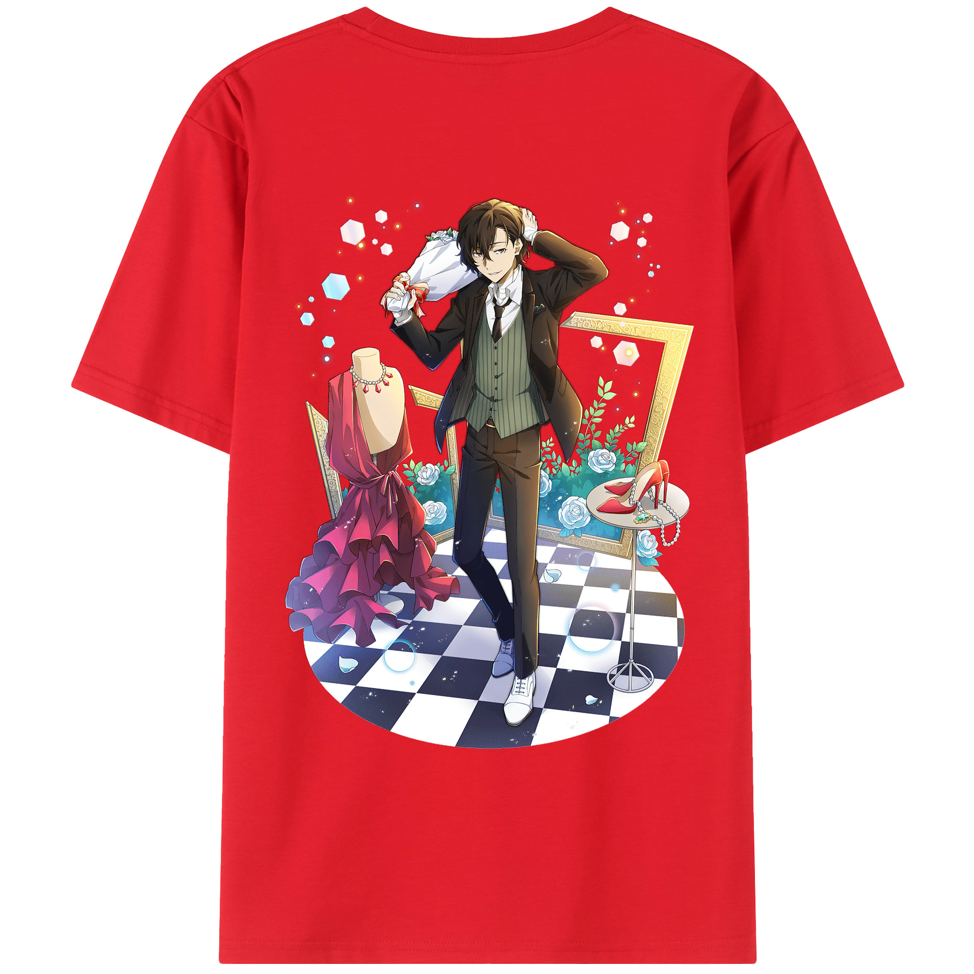 （画像用） 文豪ストレイドッグス Bungo Stray Dogs 綿100％ メンズ半袖Tシャツ（バックプリント） 通気性