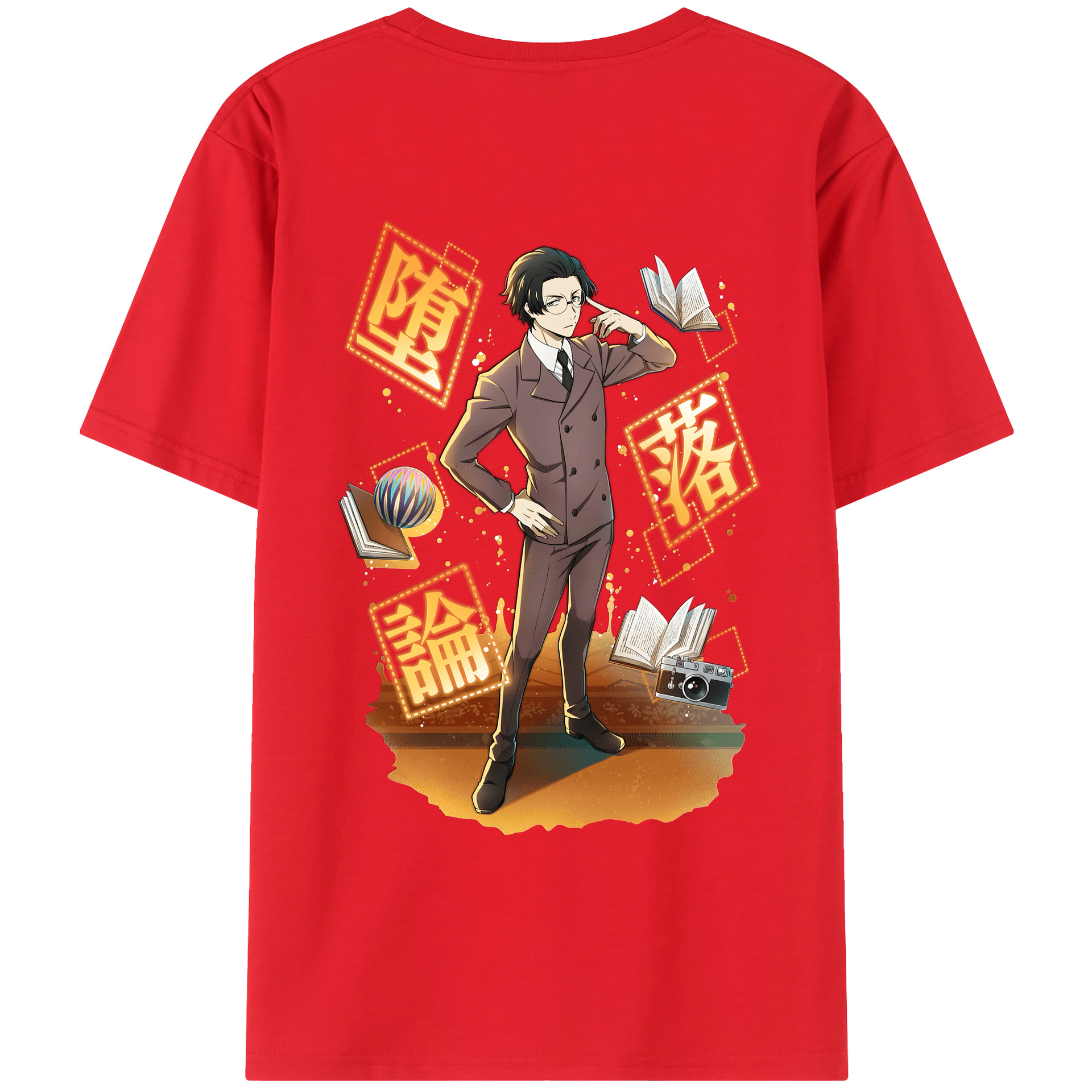 （画像用） 文豪ストレイドッグス Bungo Stray Dogs 綿100％ メンズ半袖Tシャツ（バックプリント） 通気性