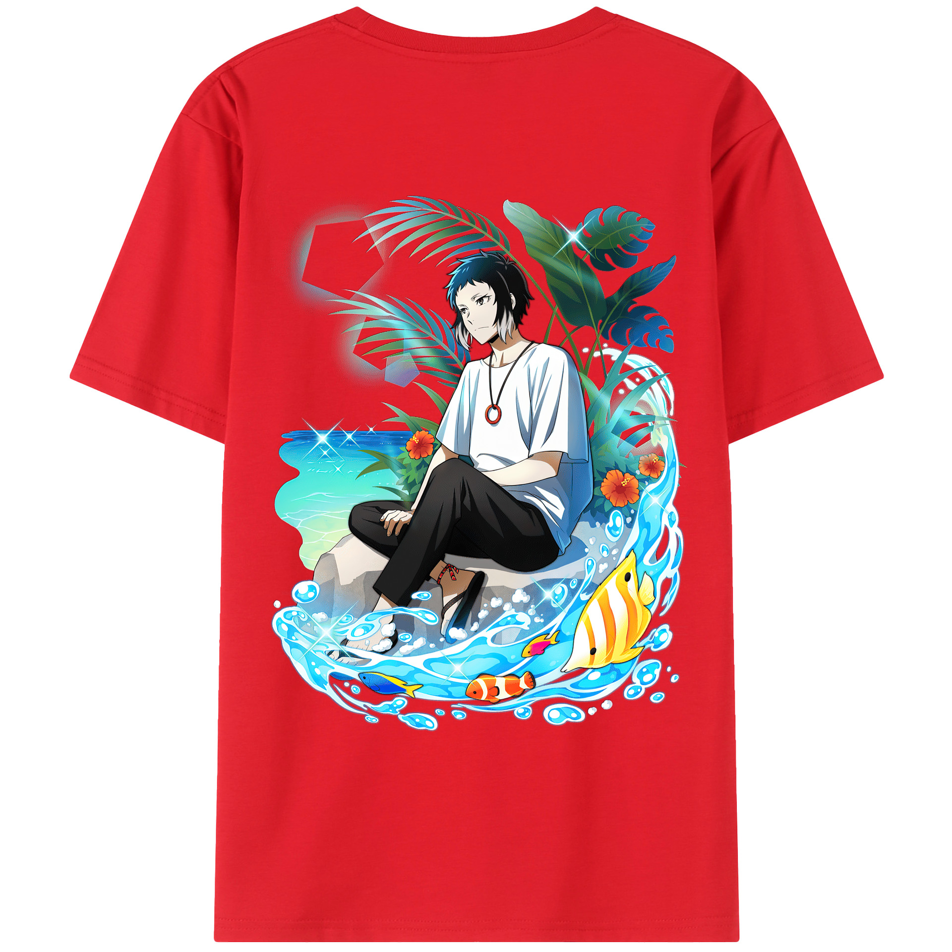 （画像用） 文豪ストレイドッグス Bungo Stray Dogs 綿100％ メンズ半袖Tシャツ（バックプリント） 通気性