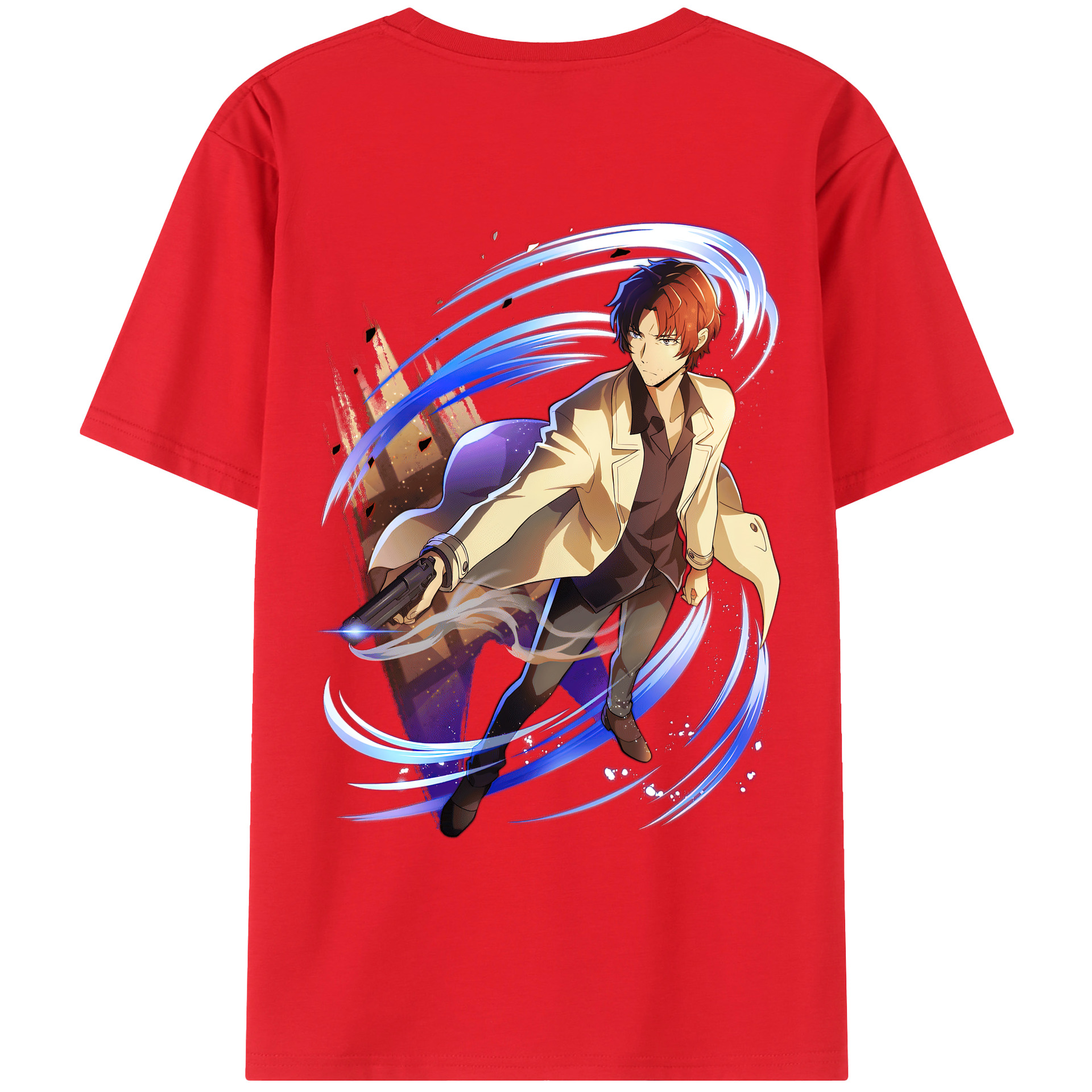 （画像用） 文豪ストレイドッグス Bungo Stray Dogs 綿100％ メンズ半袖Tシャツ（バックプリント） 通気性
