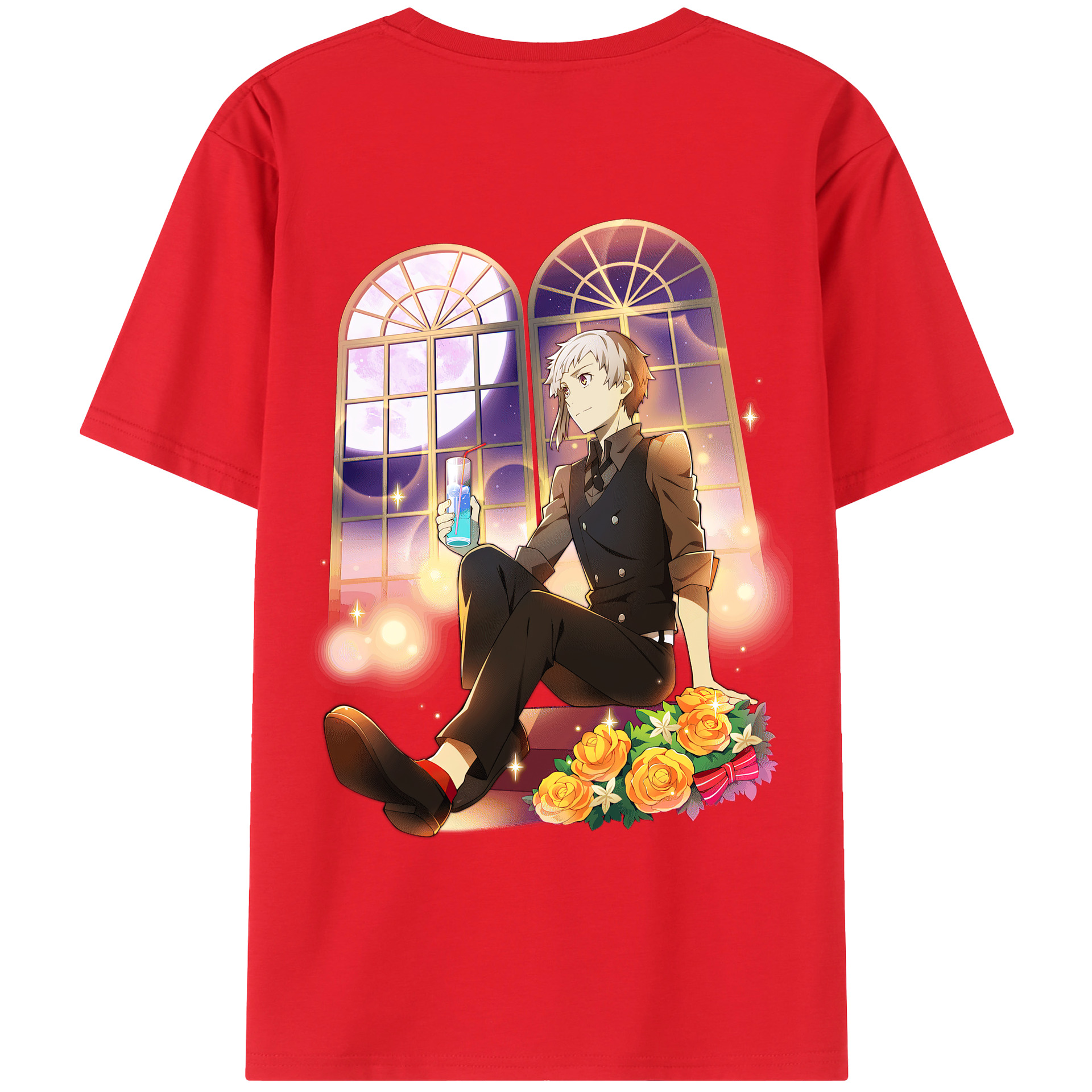 （画像用） 文豪ストレイドッグス Bungo Stray Dogs 綿100％ メンズ半袖Tシャツ（バックプリント） 通気性