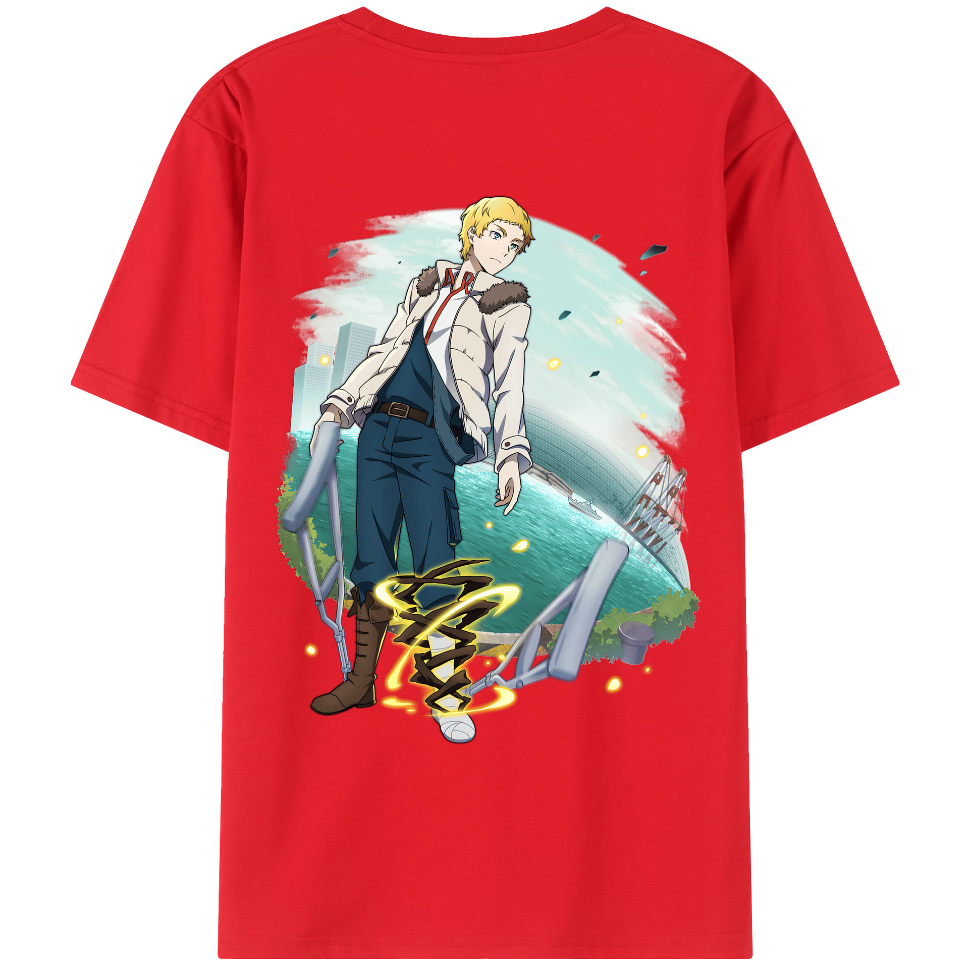 （画像用） 文豪ストレイドッグス Bungo Stray Dogs 綿100％ メンズ半袖Tシャツ（バックプリント） 通気性
