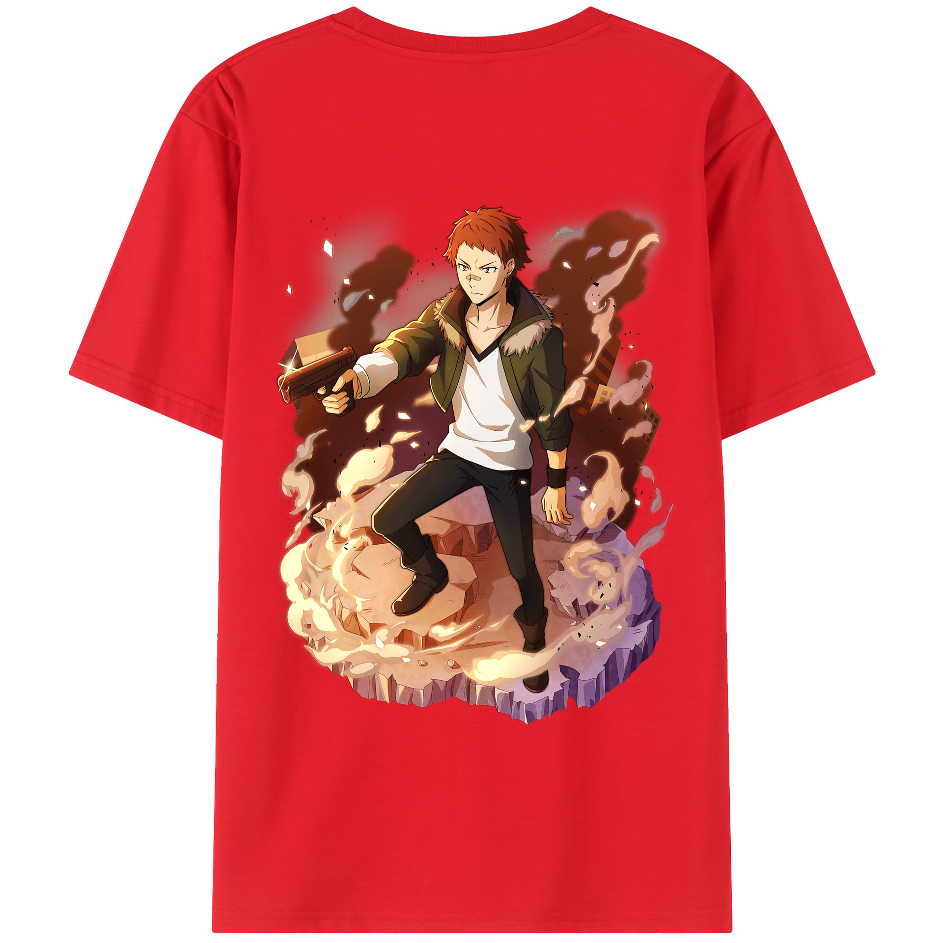 （画像用） 文豪ストレイドッグス Bungo Stray Dogs 綿100％ メンズ半袖Tシャツ（バックプリント） 通気性