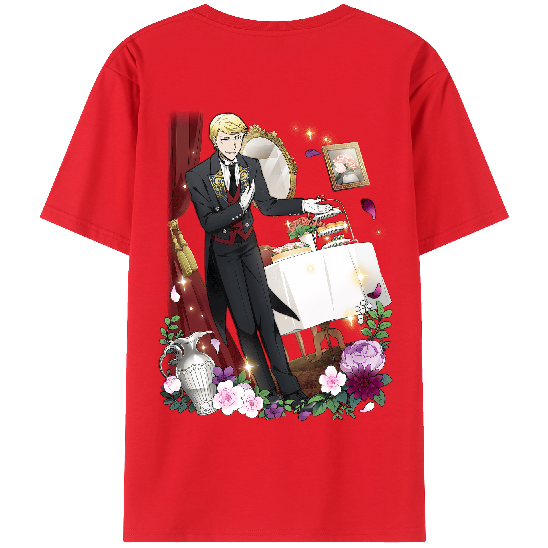 （画像用） 文豪ストレイドッグス Bungo Stray Dogs 綿100％ メンズ半袖Tシャツ（バックプリント） 通気性