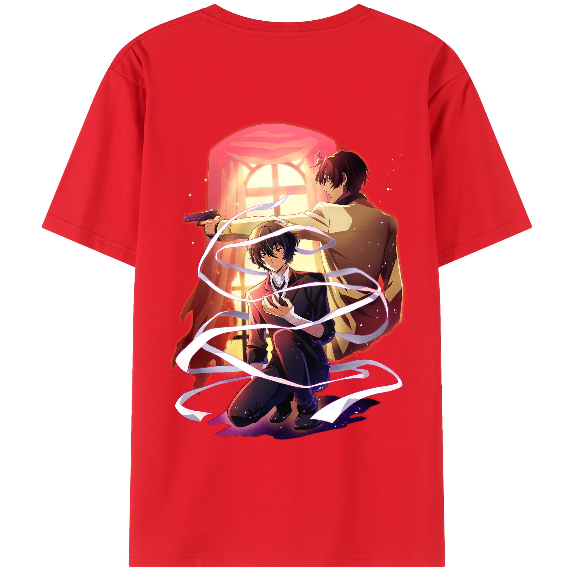 （画像用） 文豪ストレイドッグス Bungo Stray Dogs 綿100％ メンズ半袖Tシャツ（バックプリント） 通気性