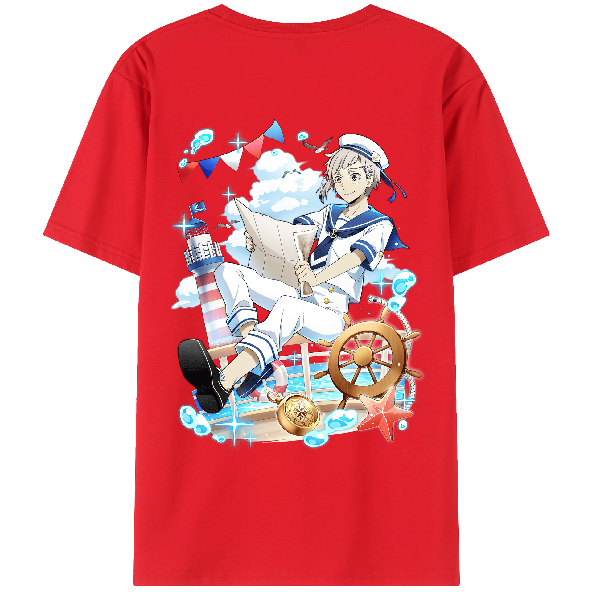 （画像用） 文豪ストレイドッグス Bungo Stray Dogs 綿100％ メンズ半袖Tシャツ（バックプリント） 通気性