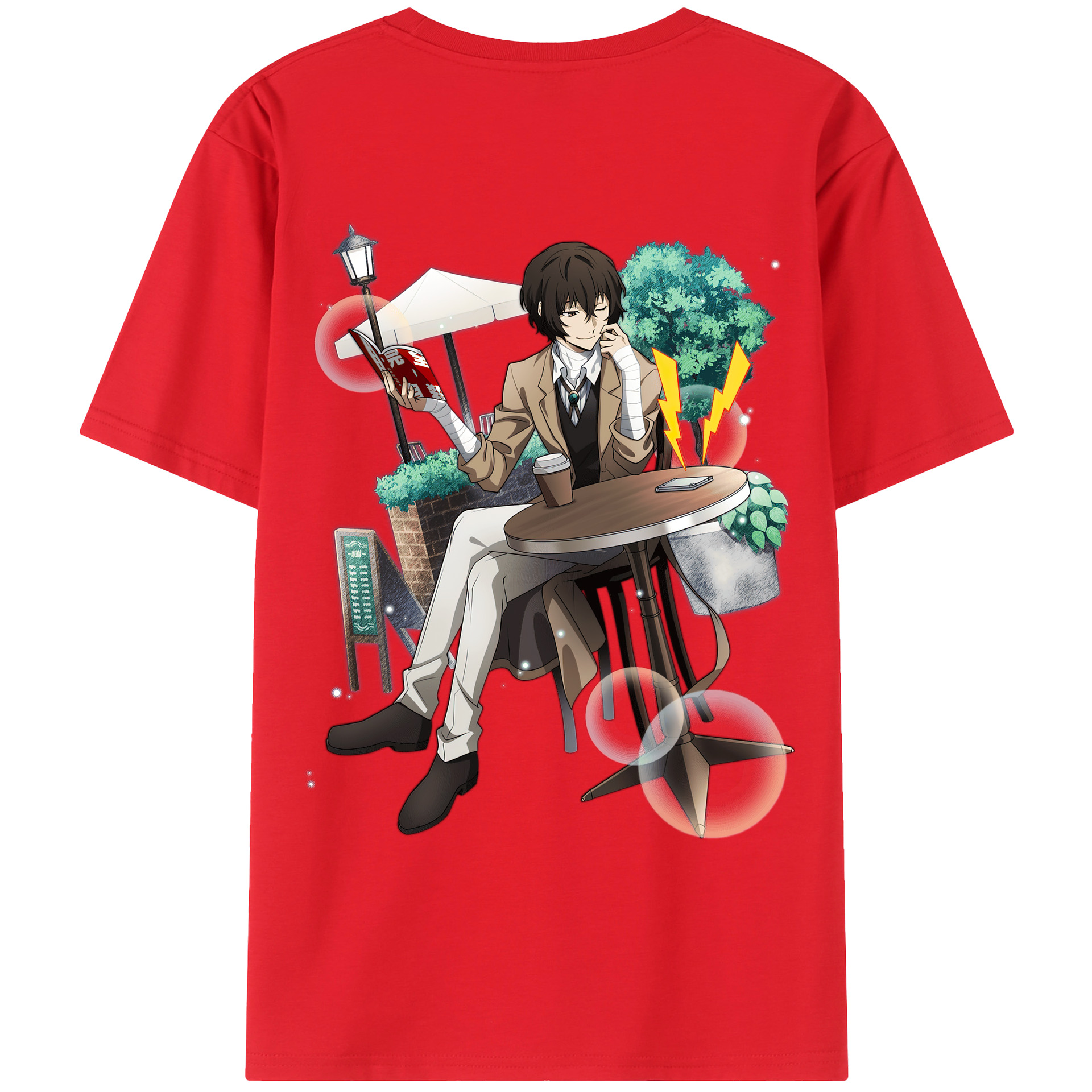 （画像用） 文豪ストレイドッグス Bungo Stray Dogs 綿100％ メンズ半袖Tシャツ（バックプリント） 通気性