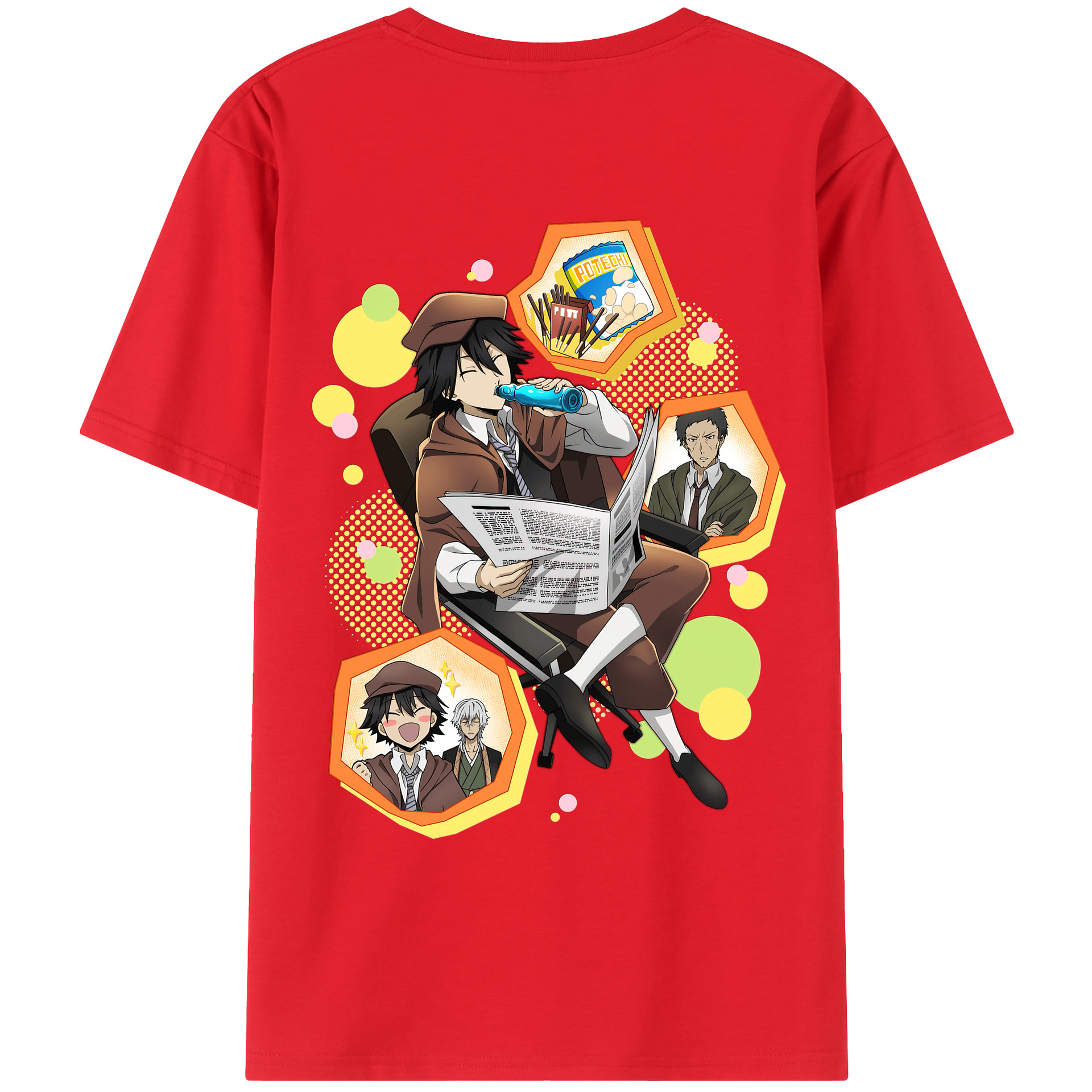 （画像用） 文豪ストレイドッグス Bungo Stray Dogs 綿100％ メンズ半袖Tシャツ（バックプリント） 通気性