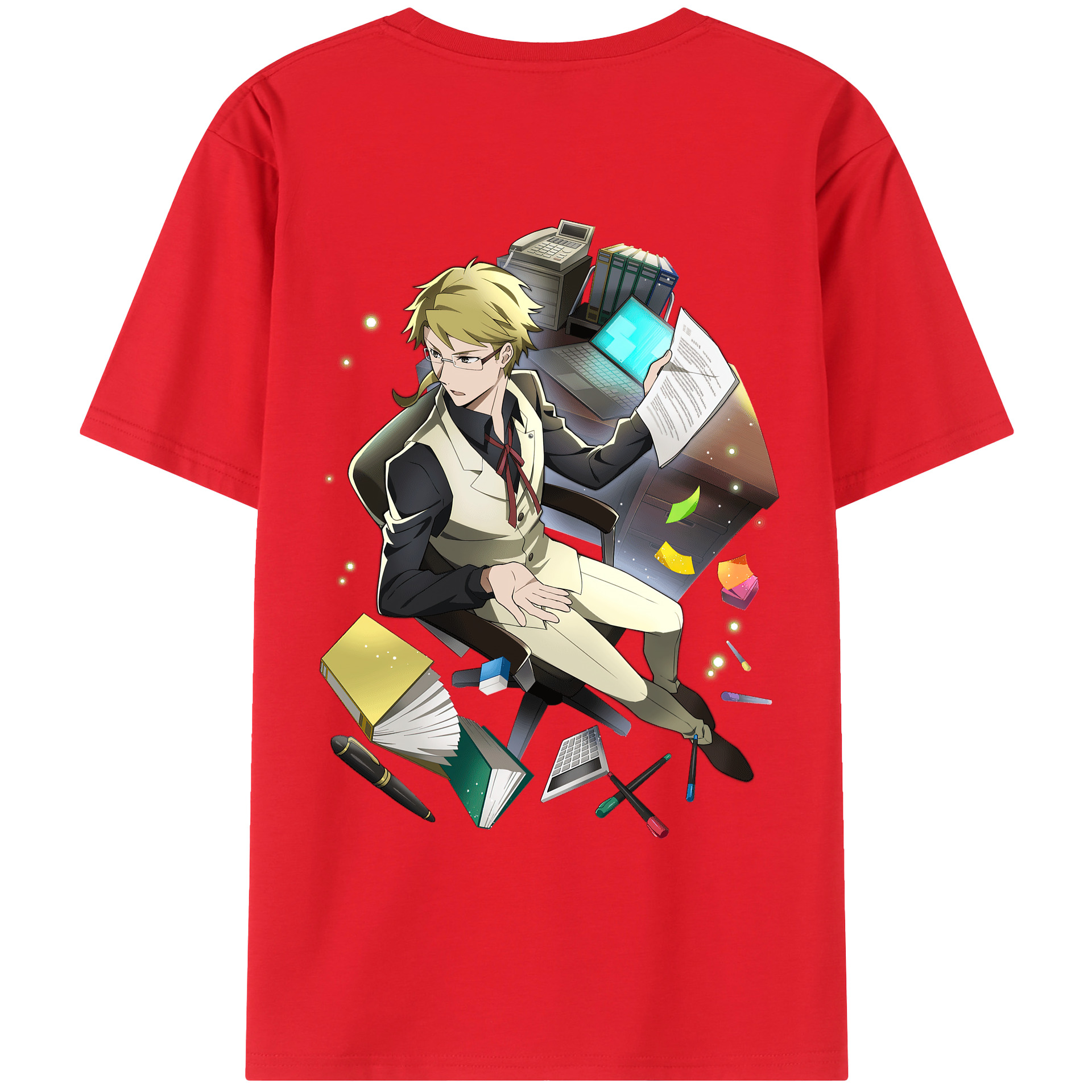 （画像用） 文豪ストレイドッグス Bungo Stray Dogs 綿100％ メンズ半袖Tシャツ（バックプリント） 通気性