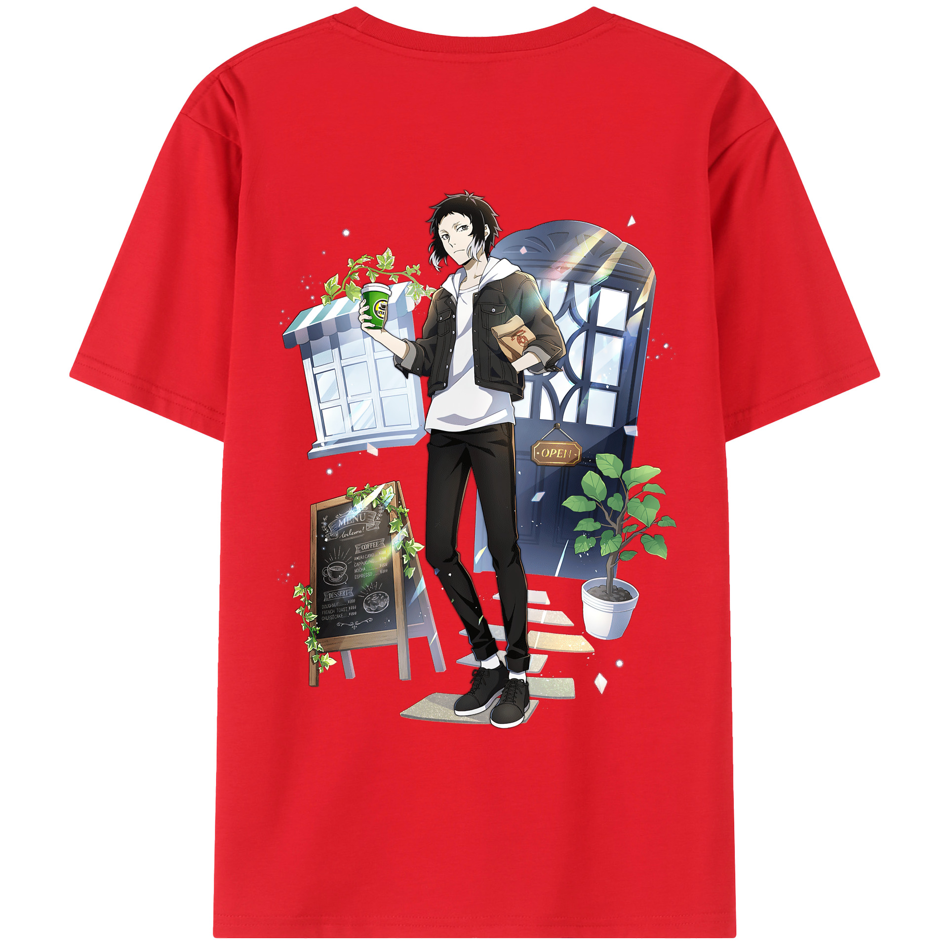 （画像用） 文豪ストレイドッグス Bungo Stray Dogs 綿100％ メンズ半袖Tシャツ（バックプリント） 通気性