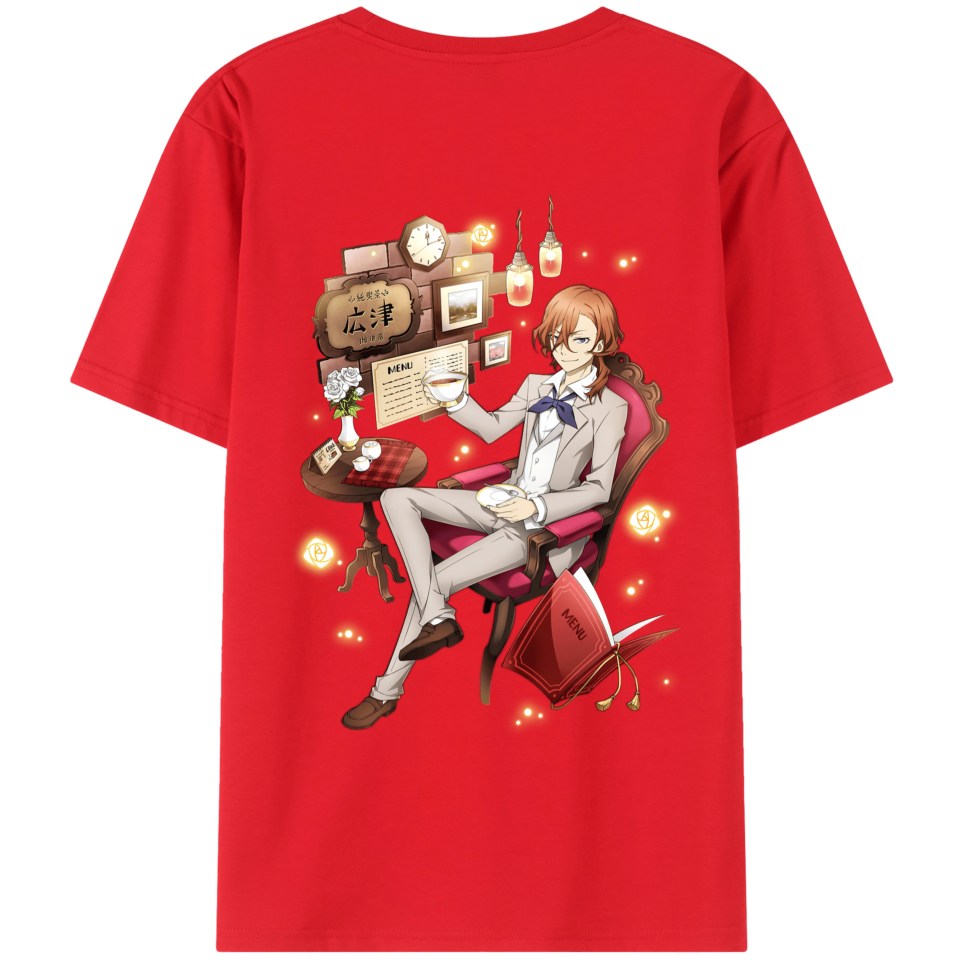 （画像用） 文豪ストレイドッグス Bungo Stray Dogs 綿100％ メンズ半袖Tシャツ（バックプリント） 通気性