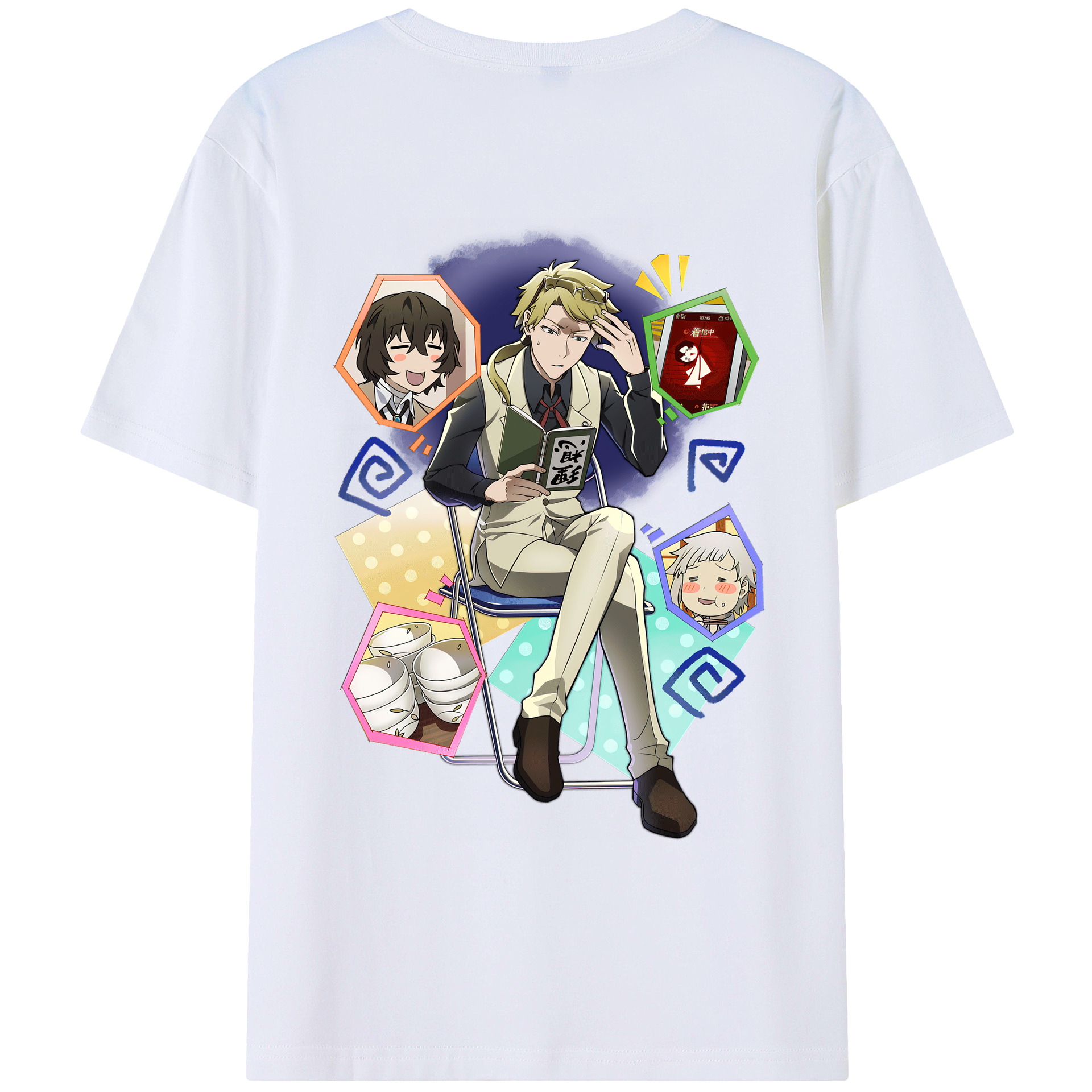 （画像用） 文豪ストレイドッグス Bungo Stray Dogs 綿100％ メンズ半袖Tシャツ（バックプリント） 通気性