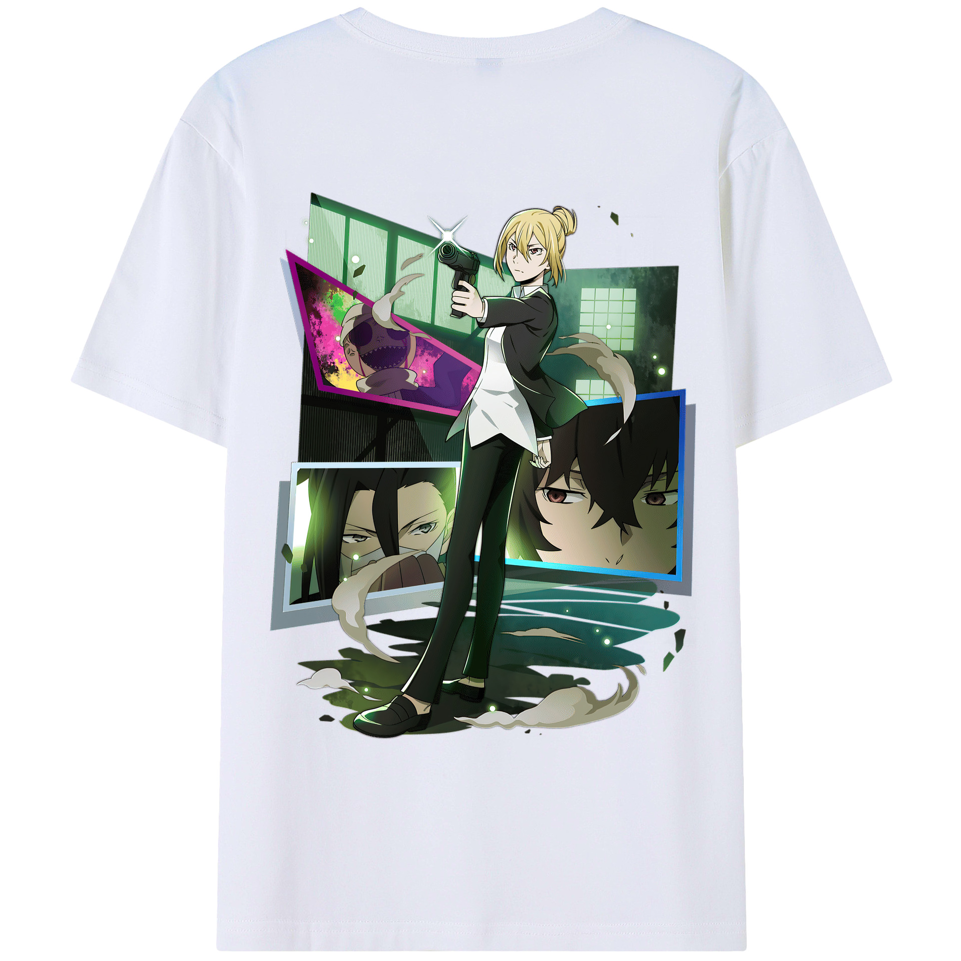 （画像用） 文豪ストレイドッグス Bungo Stray Dogs 綿100％ メンズ半袖Tシャツ（バックプリント） 通気性