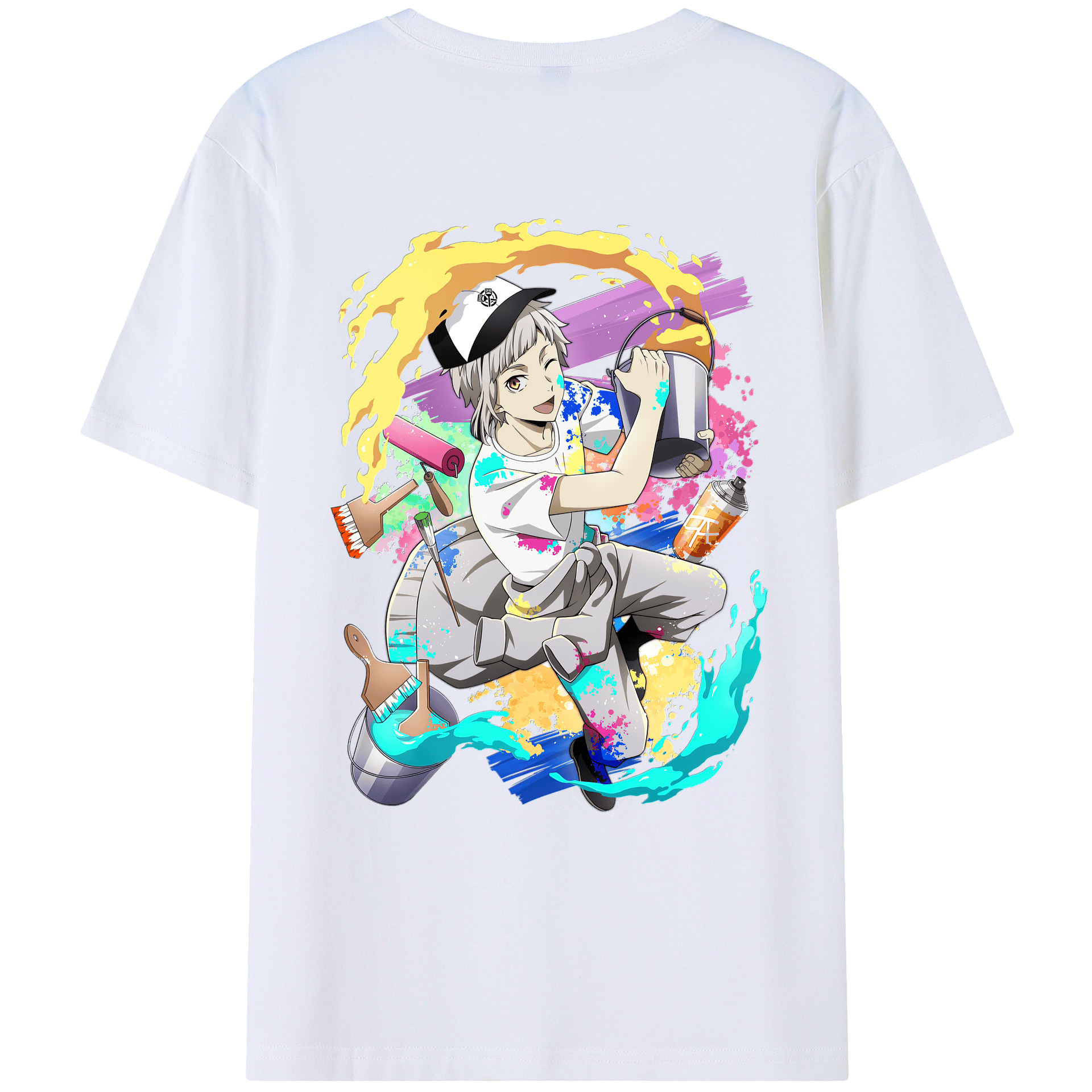 （画像用） 文豪ストレイドッグス Bungo Stray Dogs 綿100％ メンズ半袖Tシャツ（バックプリント） 通気性