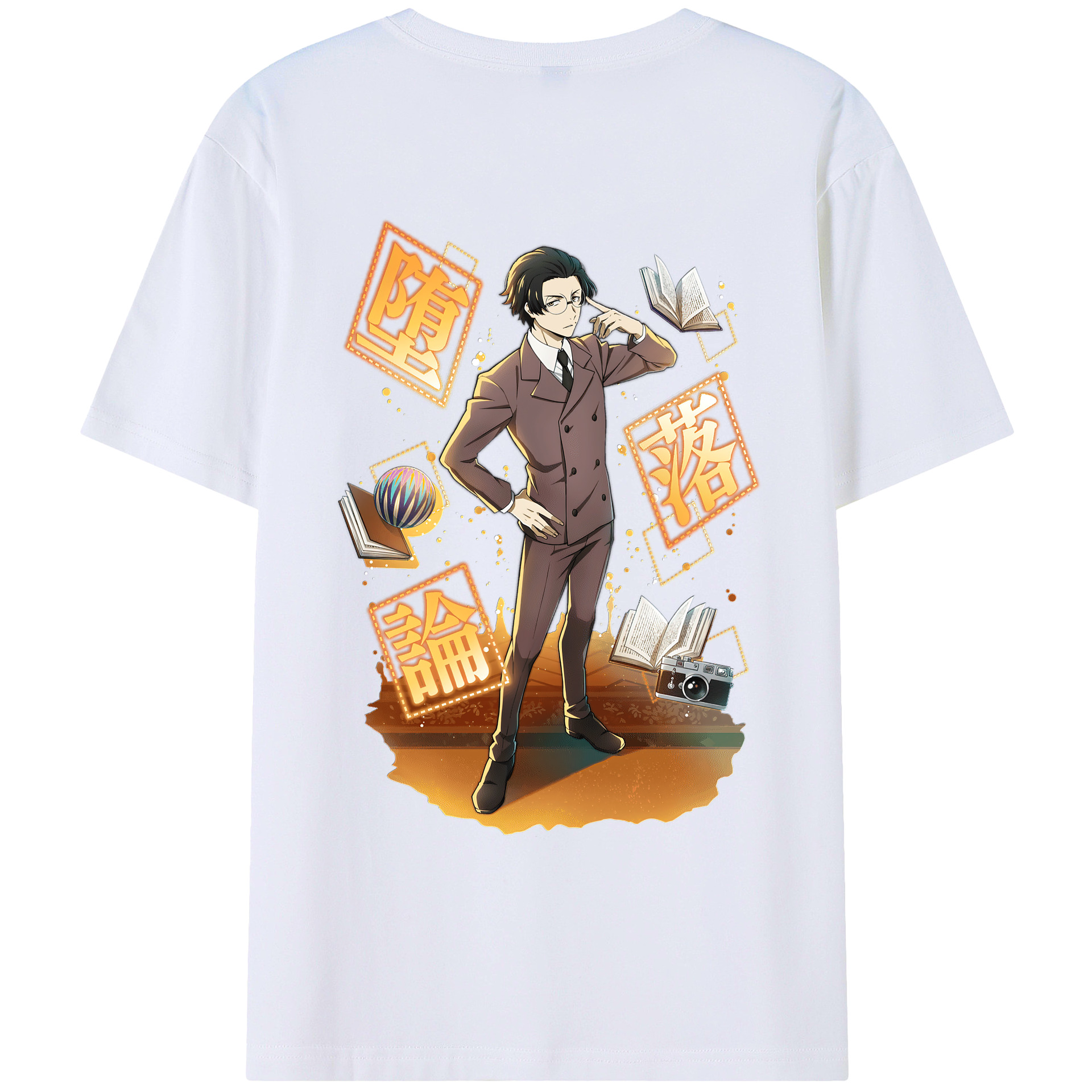 （画像用） 文豪ストレイドッグス Bungo Stray Dogs 綿100％ メンズ半袖Tシャツ（バックプリント） 通気性