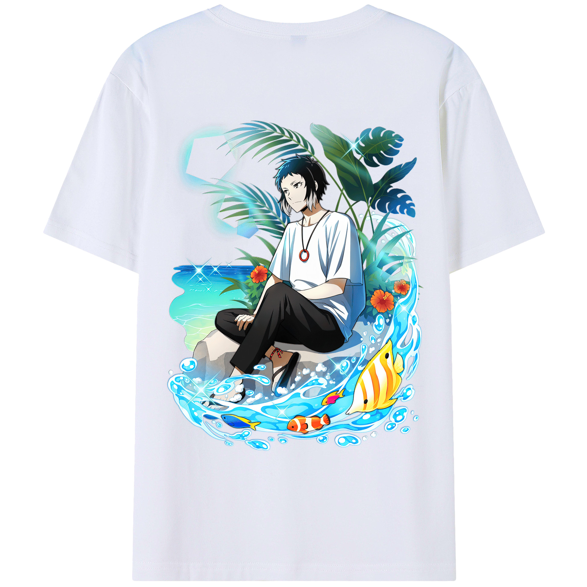 （画像用） 文豪ストレイドッグス Bungo Stray Dogs 綿100％ メンズ半袖Tシャツ（バックプリント） 通気性