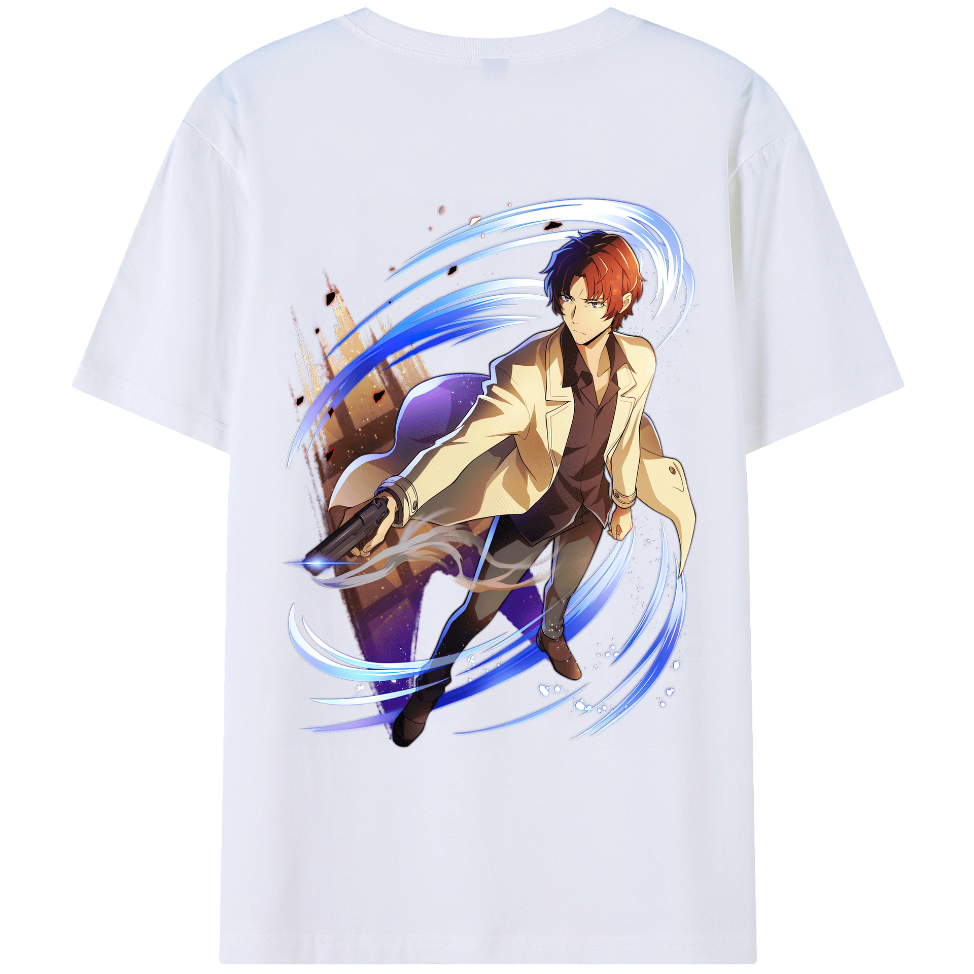 （画像用） 文豪ストレイドッグス Bungo Stray Dogs 綿100％ メンズ半袖Tシャツ（バックプリント） 通気性