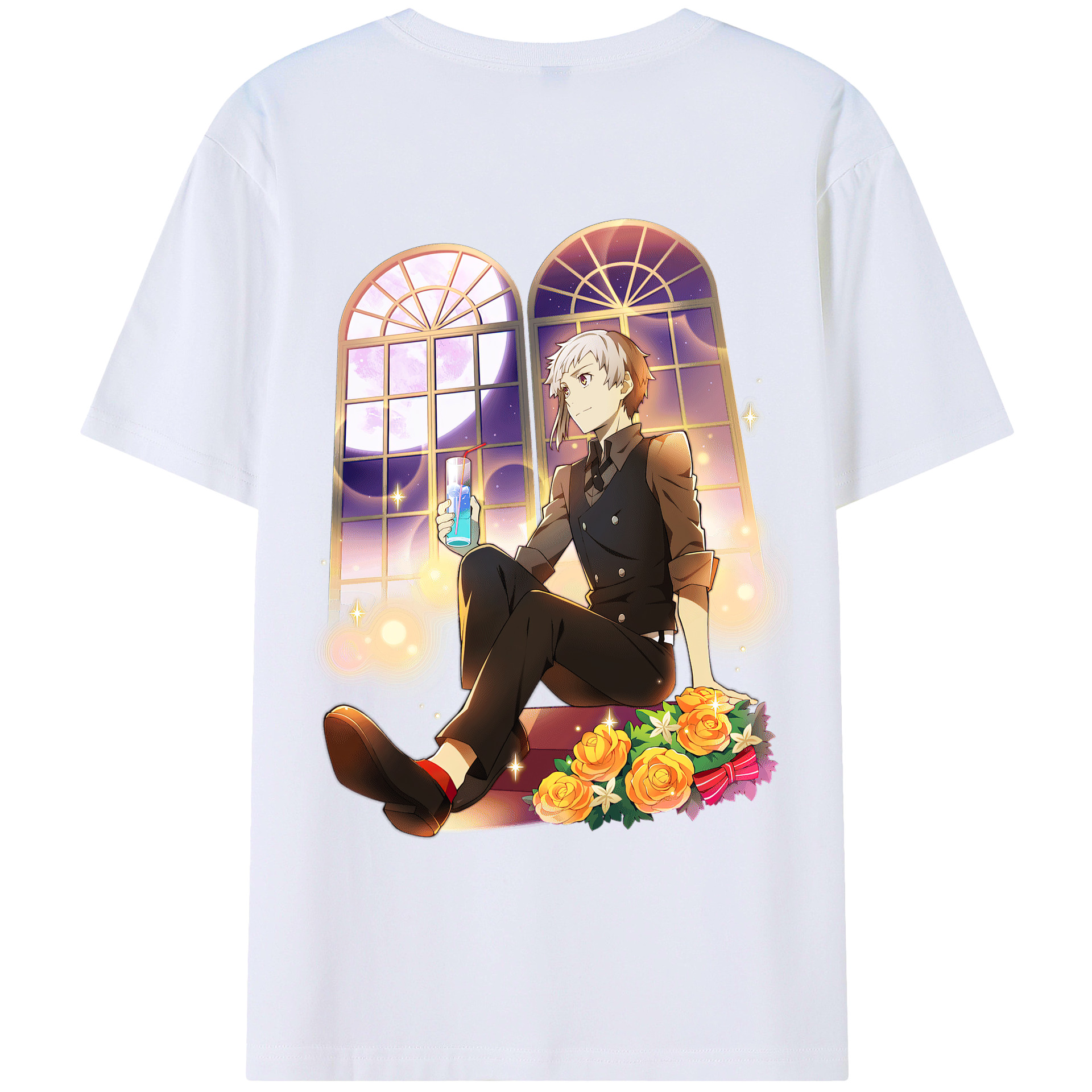 （画像用） 文豪ストレイドッグス Bungo Stray Dogs 綿100％ メンズ半袖Tシャツ（バックプリント） 通気性