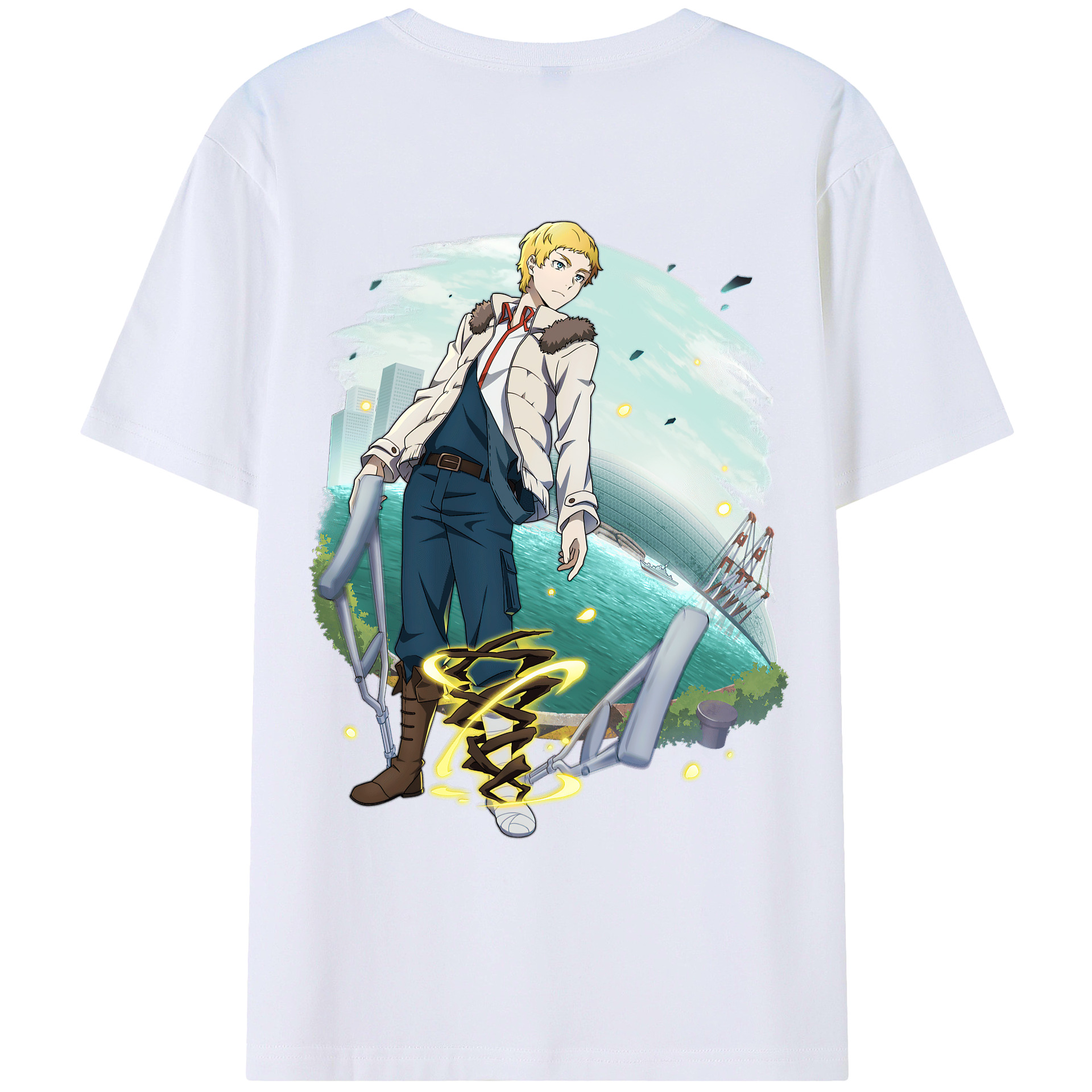 （画像用） 文豪ストレイドッグス Bungo Stray Dogs 綿100％ メンズ半袖Tシャツ（バックプリント） 通気性
