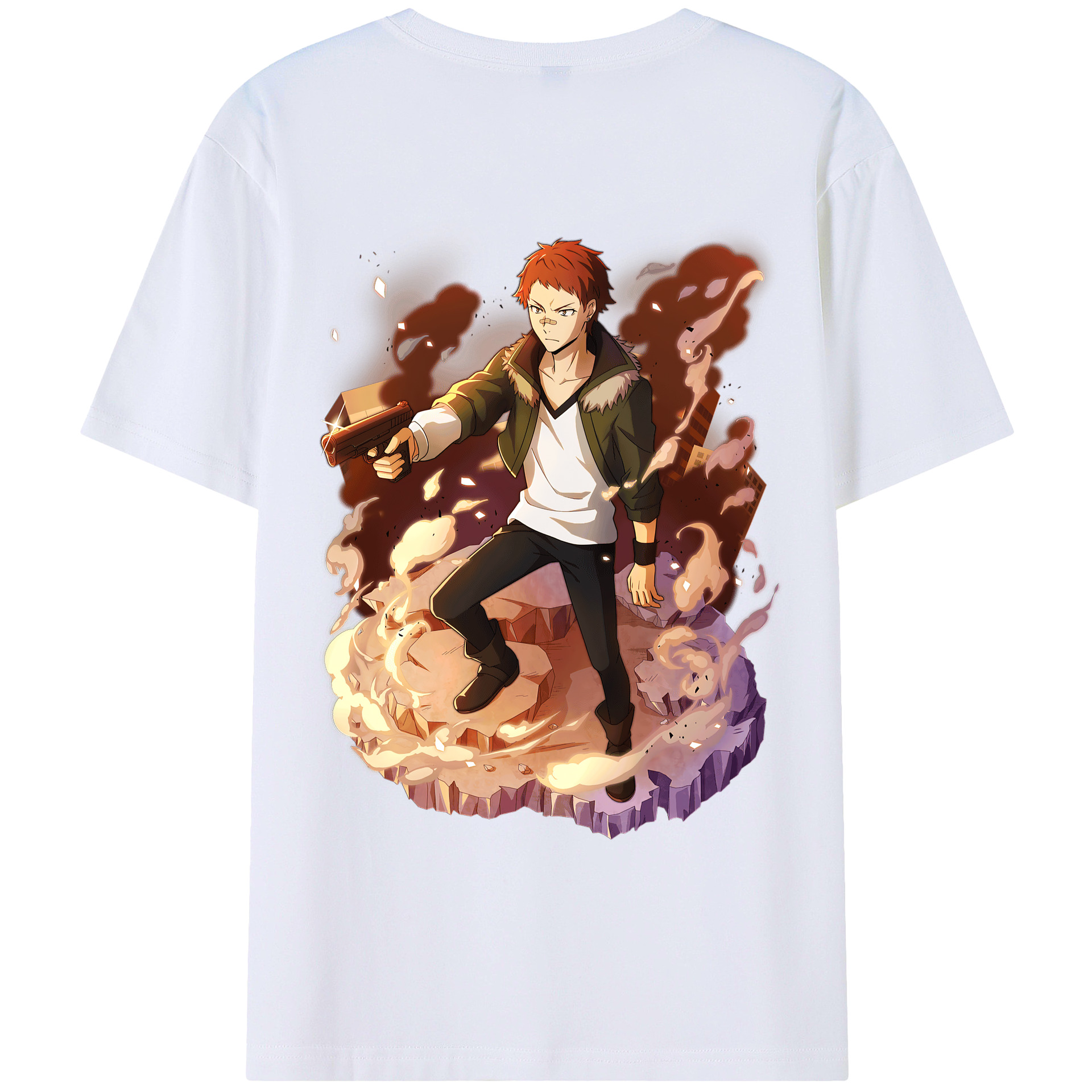 （画像用） 文豪ストレイドッグス Bungo Stray Dogs 綿100％ メンズ半袖Tシャツ（バックプリント） 通気性