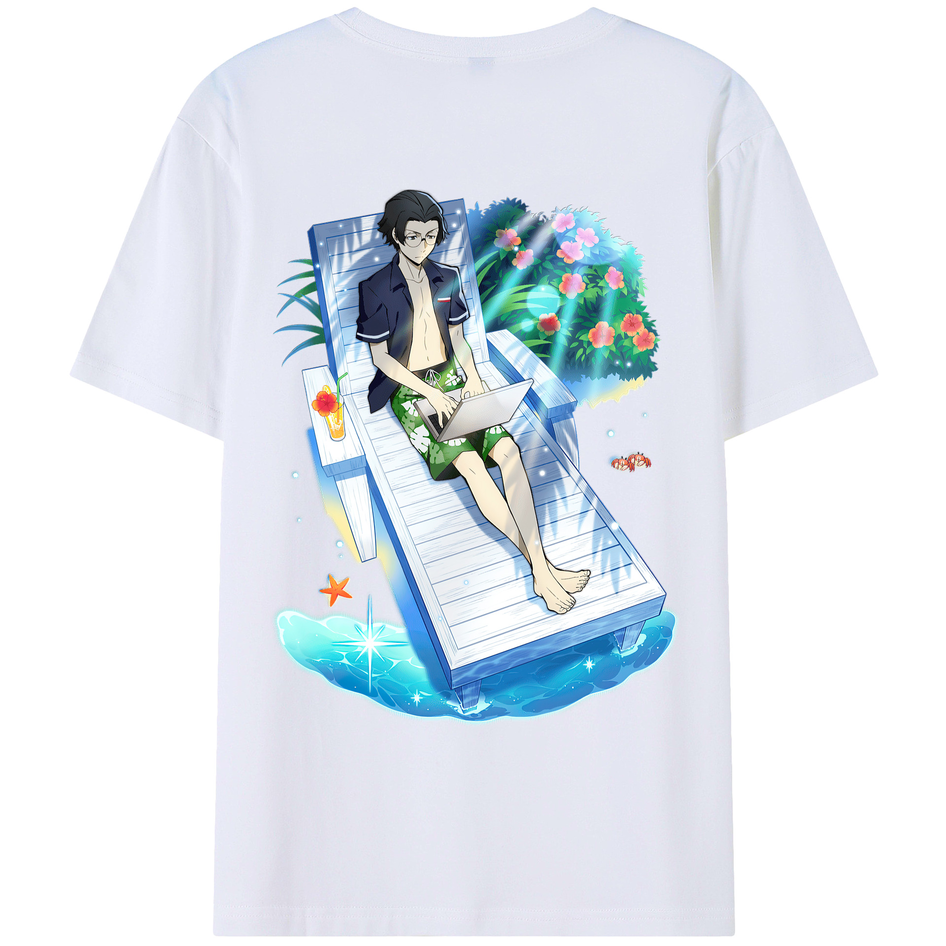 （画像用） 文豪ストレイドッグス Bungo Stray Dogs 綿100％ メンズ半袖Tシャツ（バックプリント） 通気性
