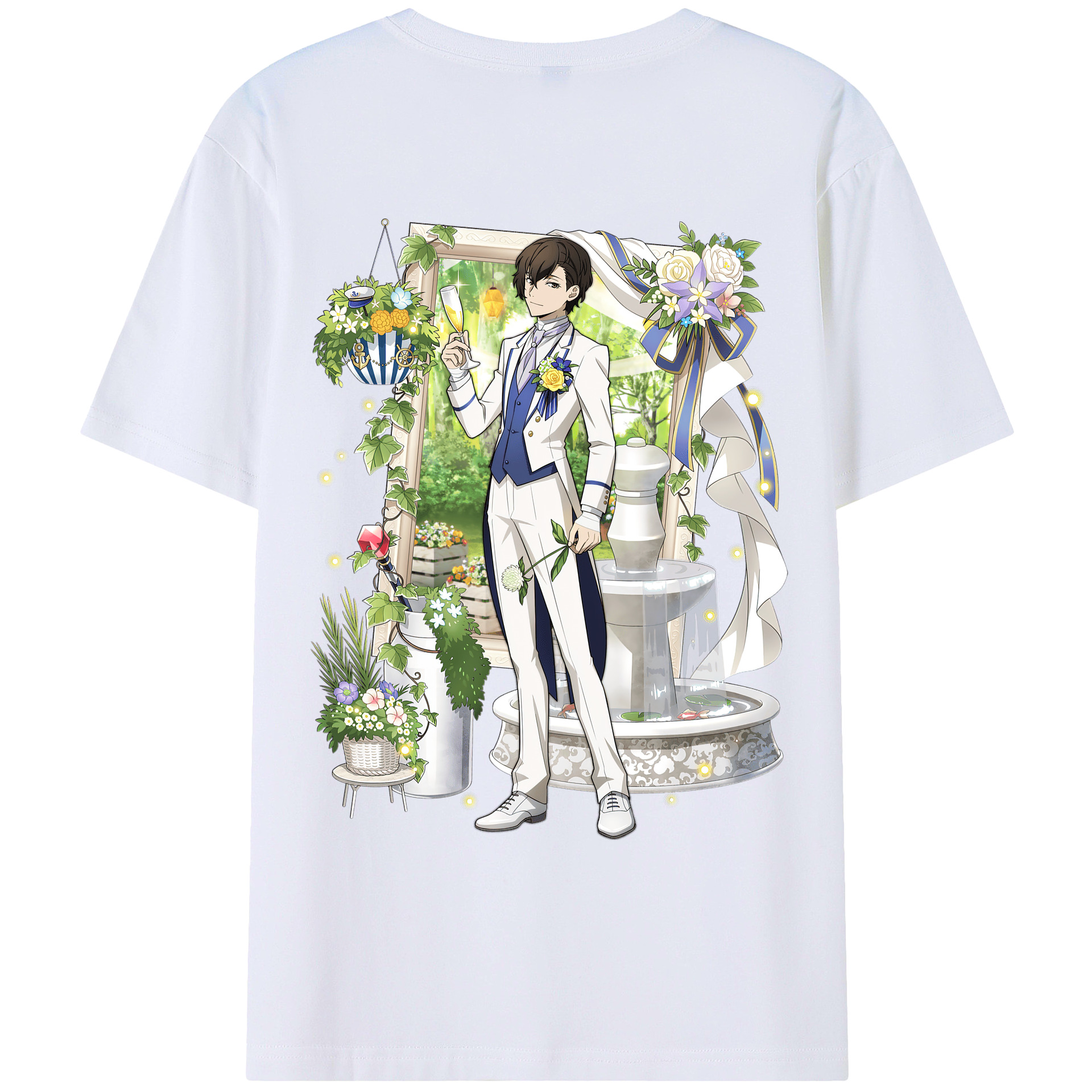 （画像用） 文豪ストレイドッグス Bungo Stray Dogs 綿100％ メンズ半袖Tシャツ（バックプリント） 通気性