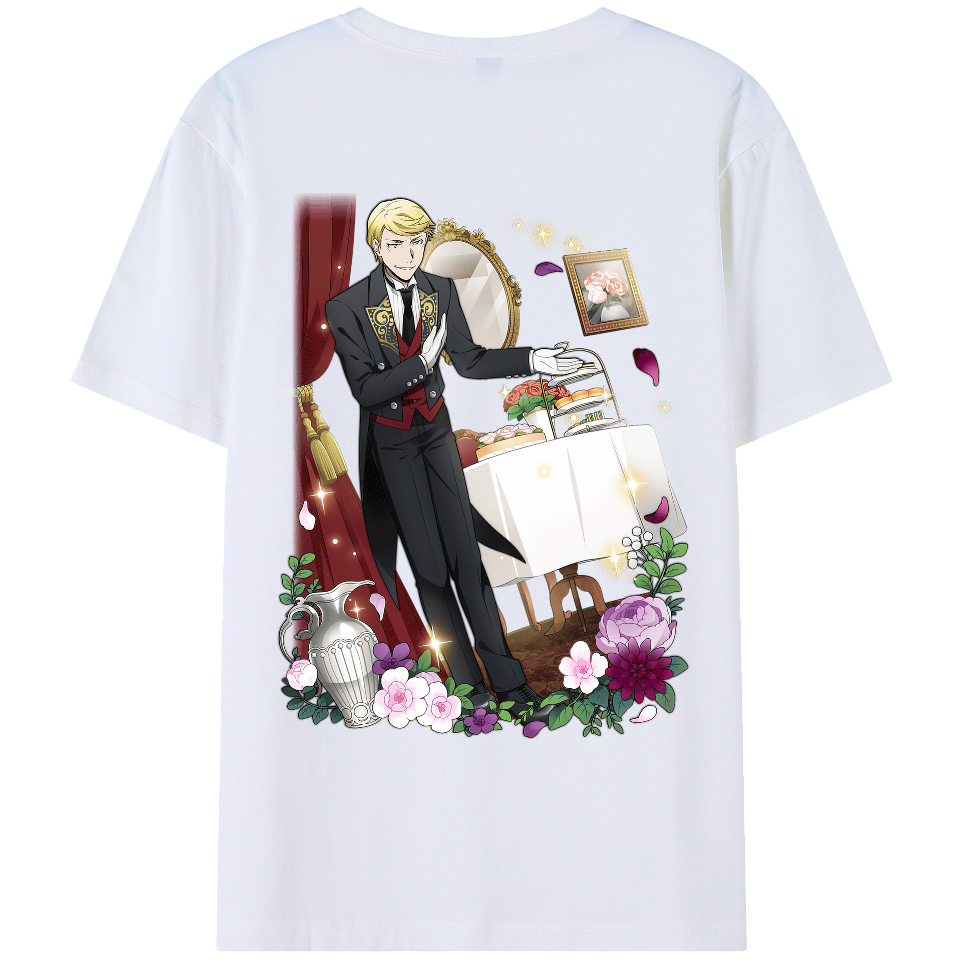 （画像用） 文豪ストレイドッグス Bungo Stray Dogs 綿100％ メンズ半袖Tシャツ（バックプリント） 通気性