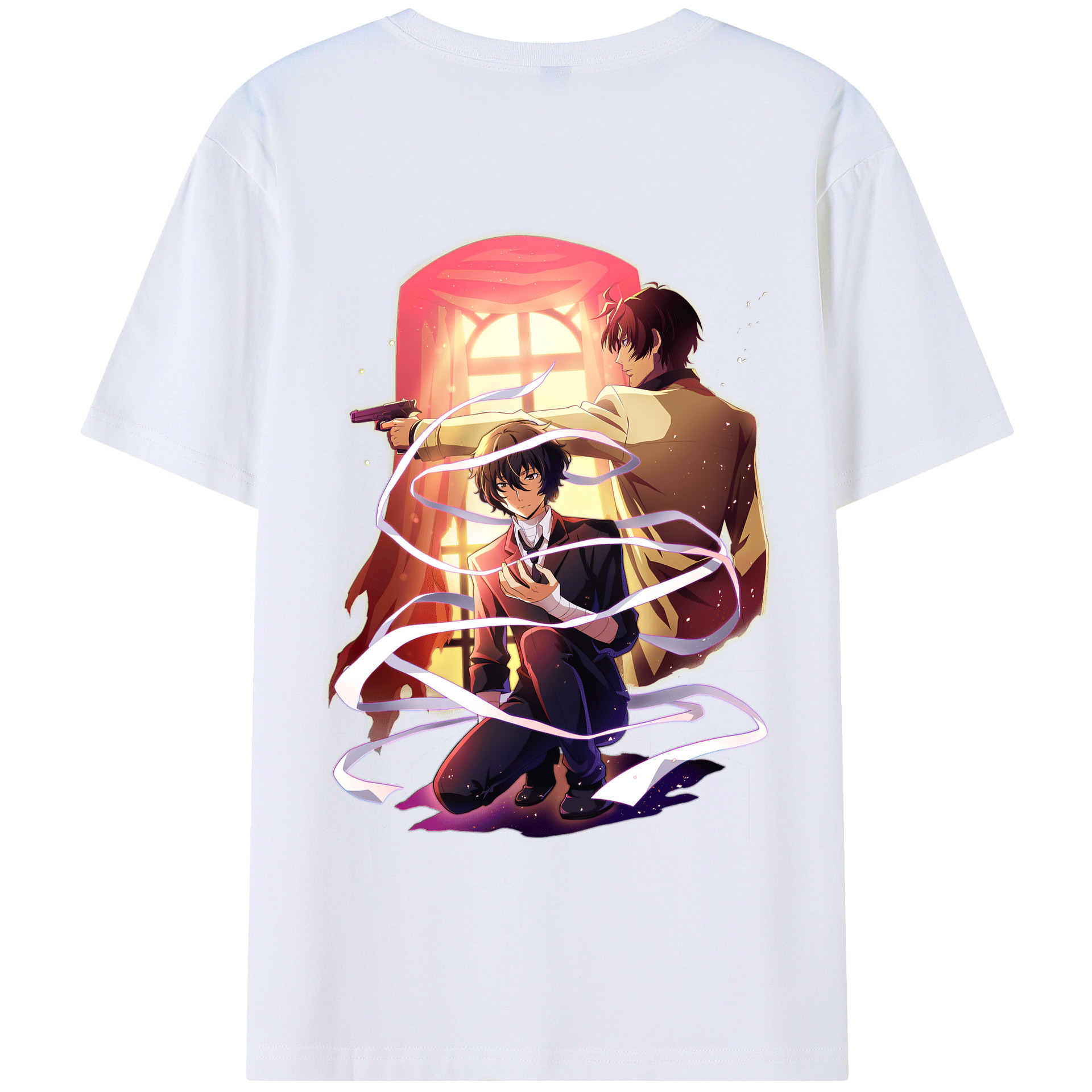 （画像用） 文豪ストレイドッグス Bungo Stray Dogs 綿100％ メンズ半袖Tシャツ（バックプリント） 通気性
