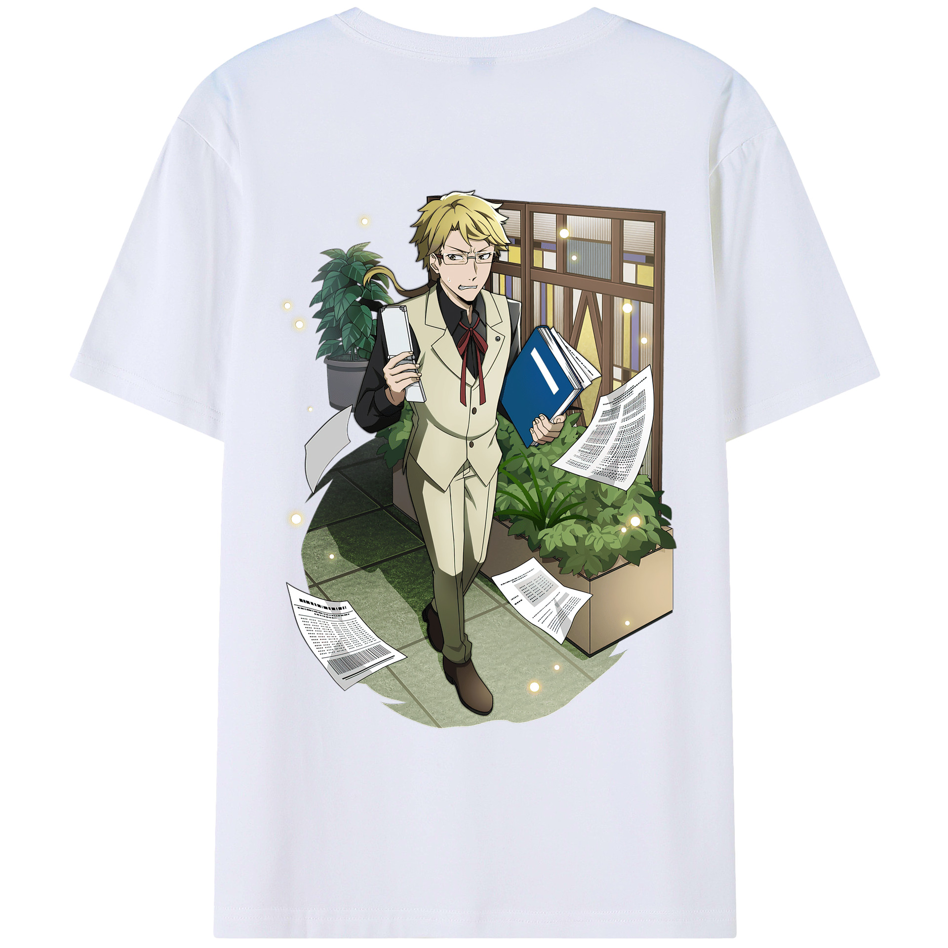 （画像用） 文豪ストレイドッグス Bungo Stray Dogs 綿100％ メンズ半袖Tシャツ（バックプリント） 通気性