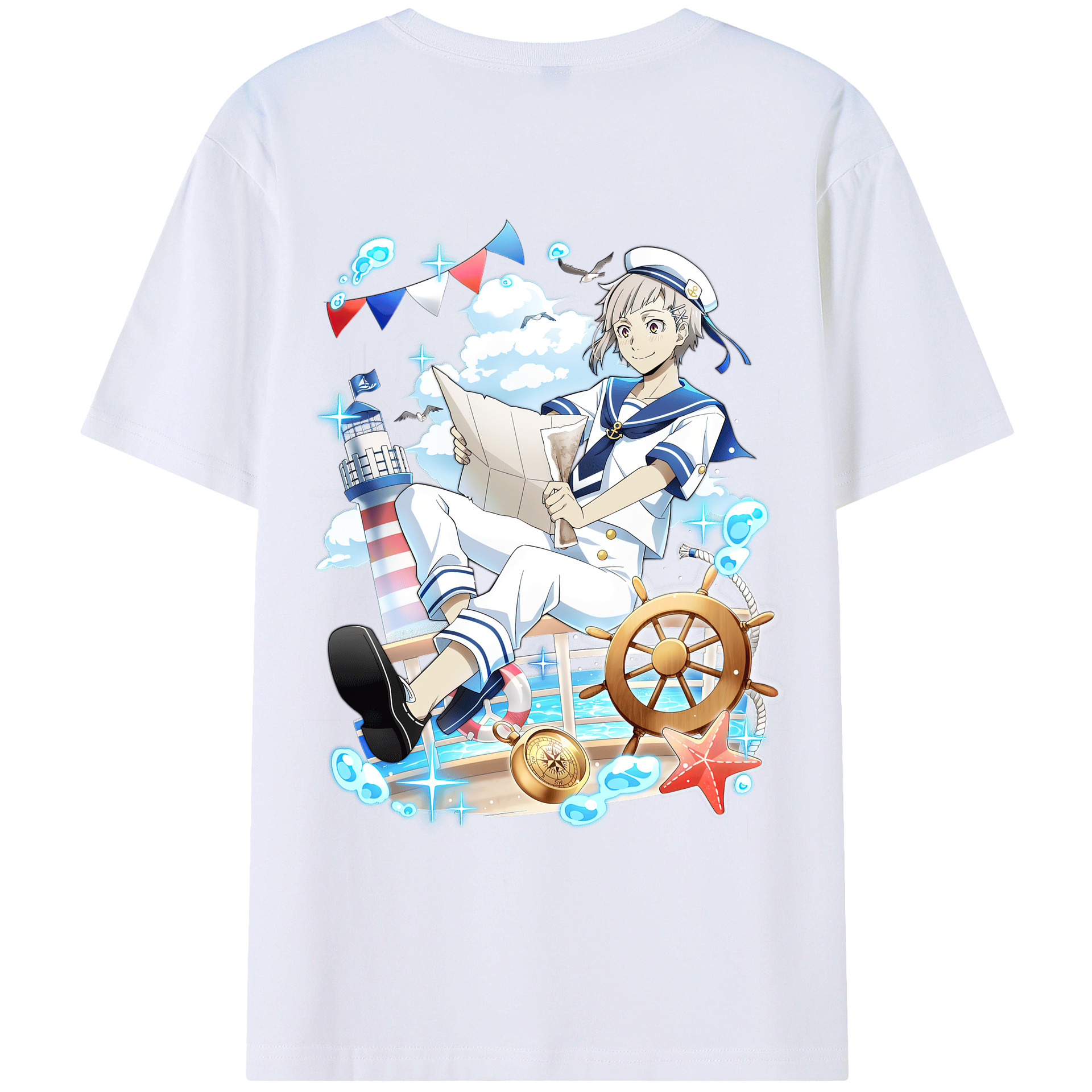 （画像用） 文豪ストレイドッグス Bungo Stray Dogs 綿100％ メンズ半袖Tシャツ（バックプリント） 通気性