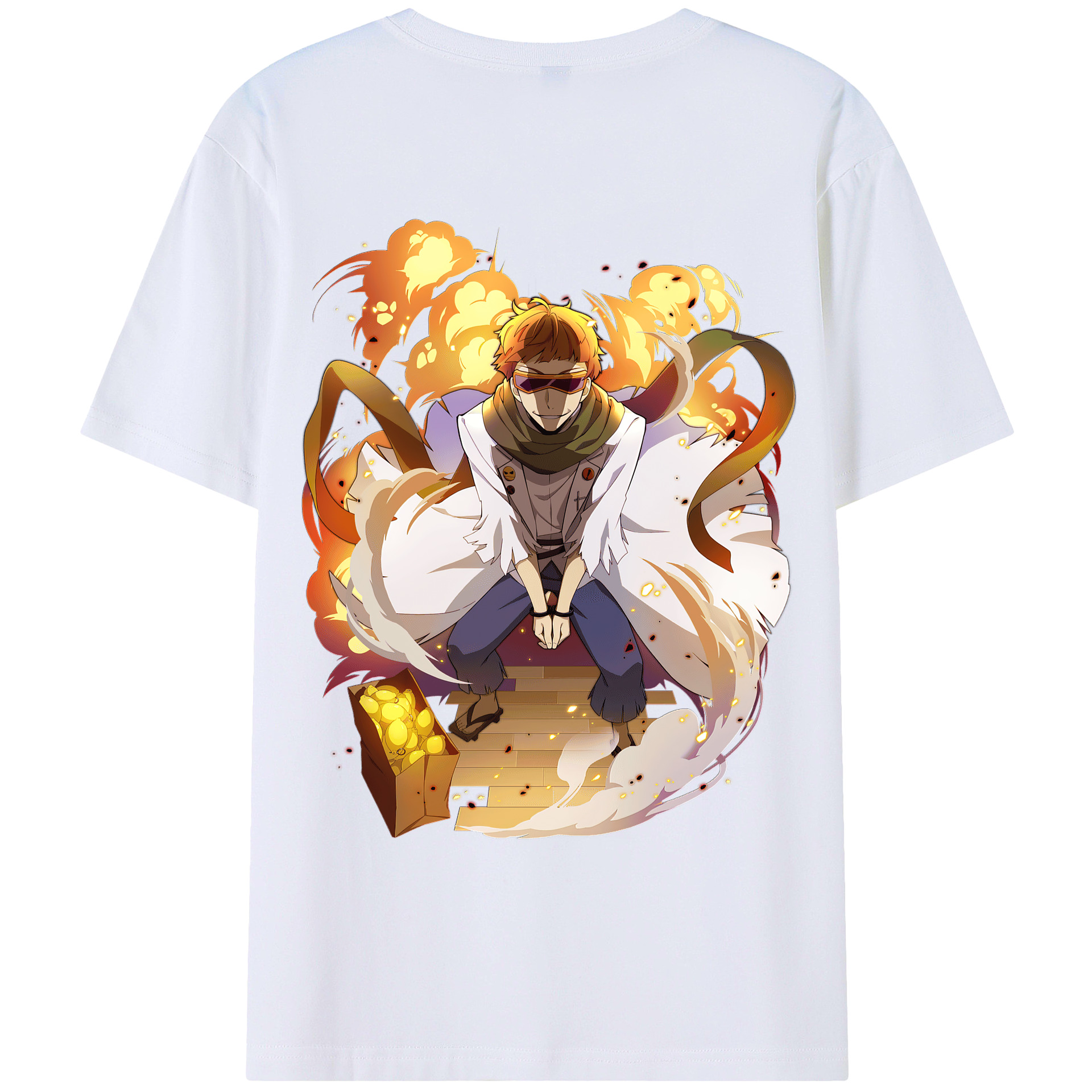 （画像用） 文豪ストレイドッグス Bungo Stray Dogs 綿100％ メンズ半袖Tシャツ（バックプリント） 通気性