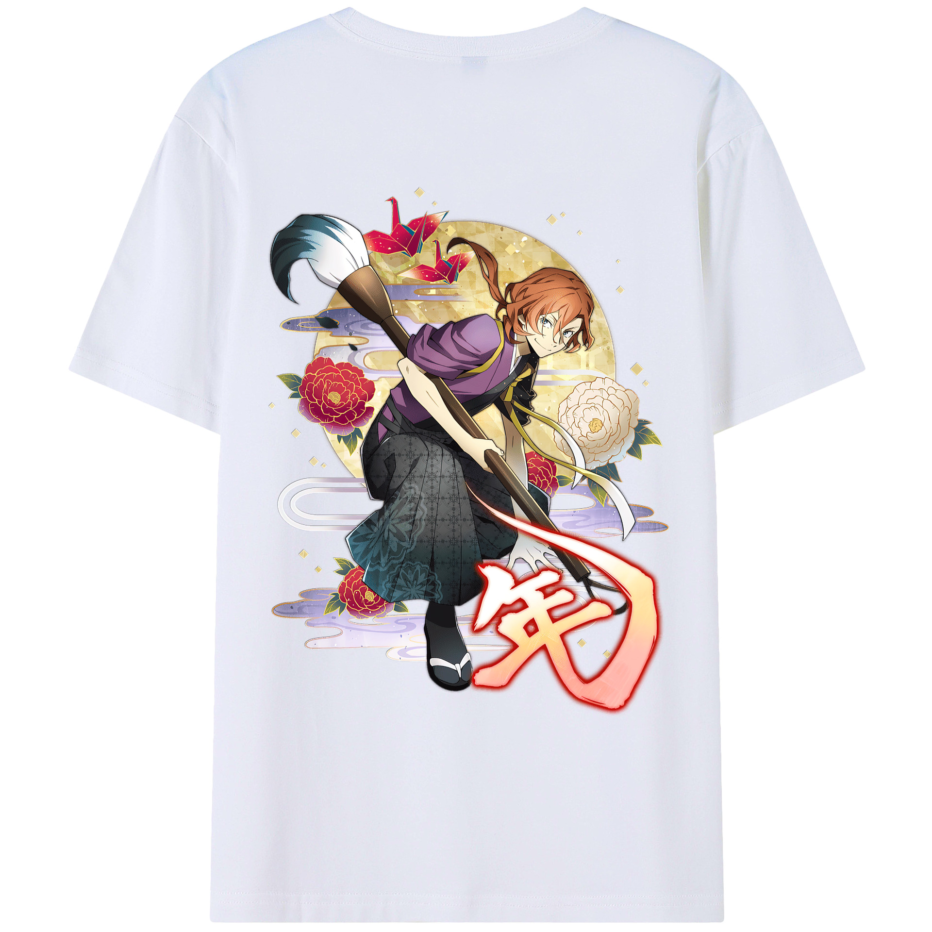 （画像用） 文豪ストレイドッグス Bungo Stray Dogs 綿100％ メンズ半袖Tシャツ（バックプリント） 通気性