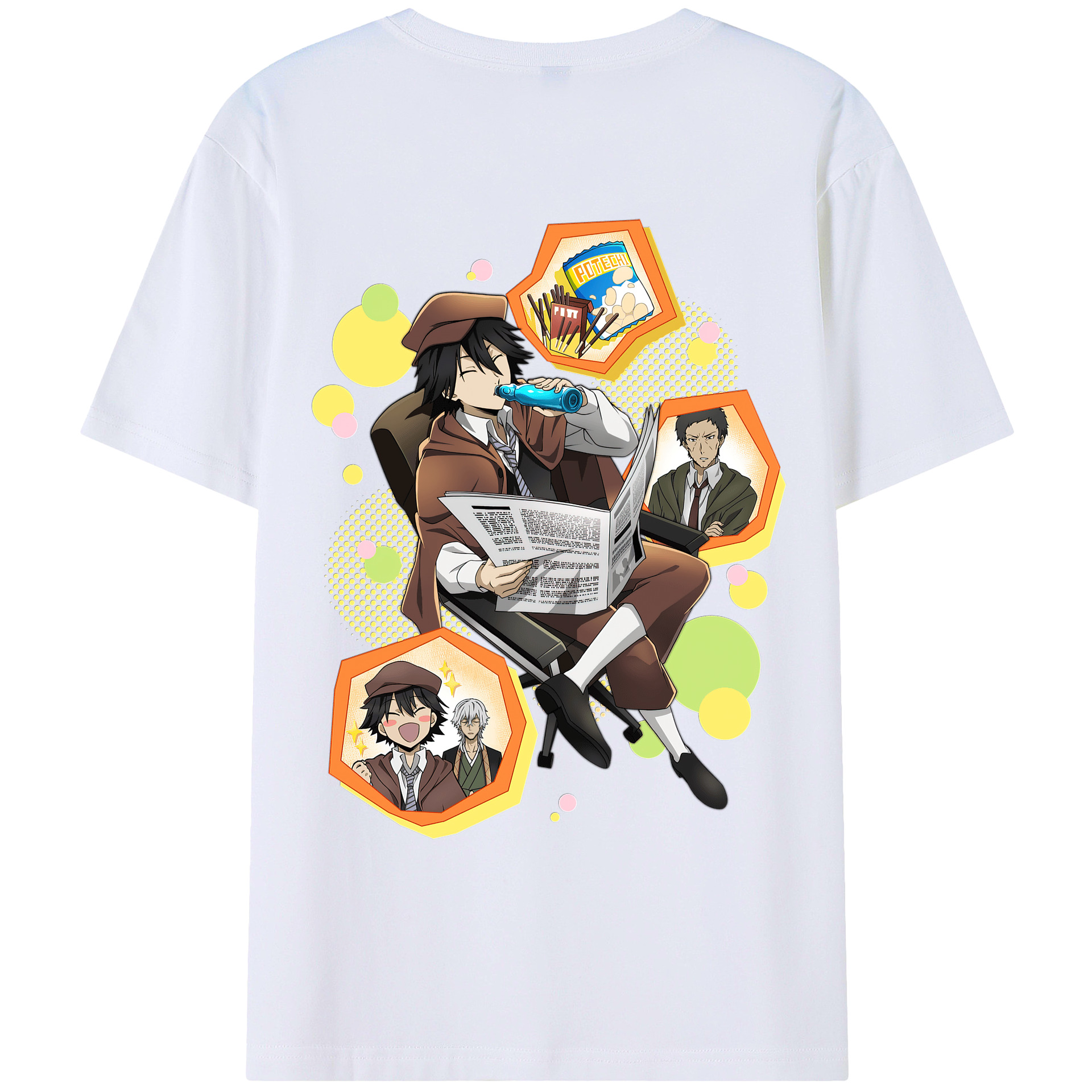 （画像用） 文豪ストレイドッグス Bungo Stray Dogs 綿100％ メンズ半袖Tシャツ（バックプリント） 通気性