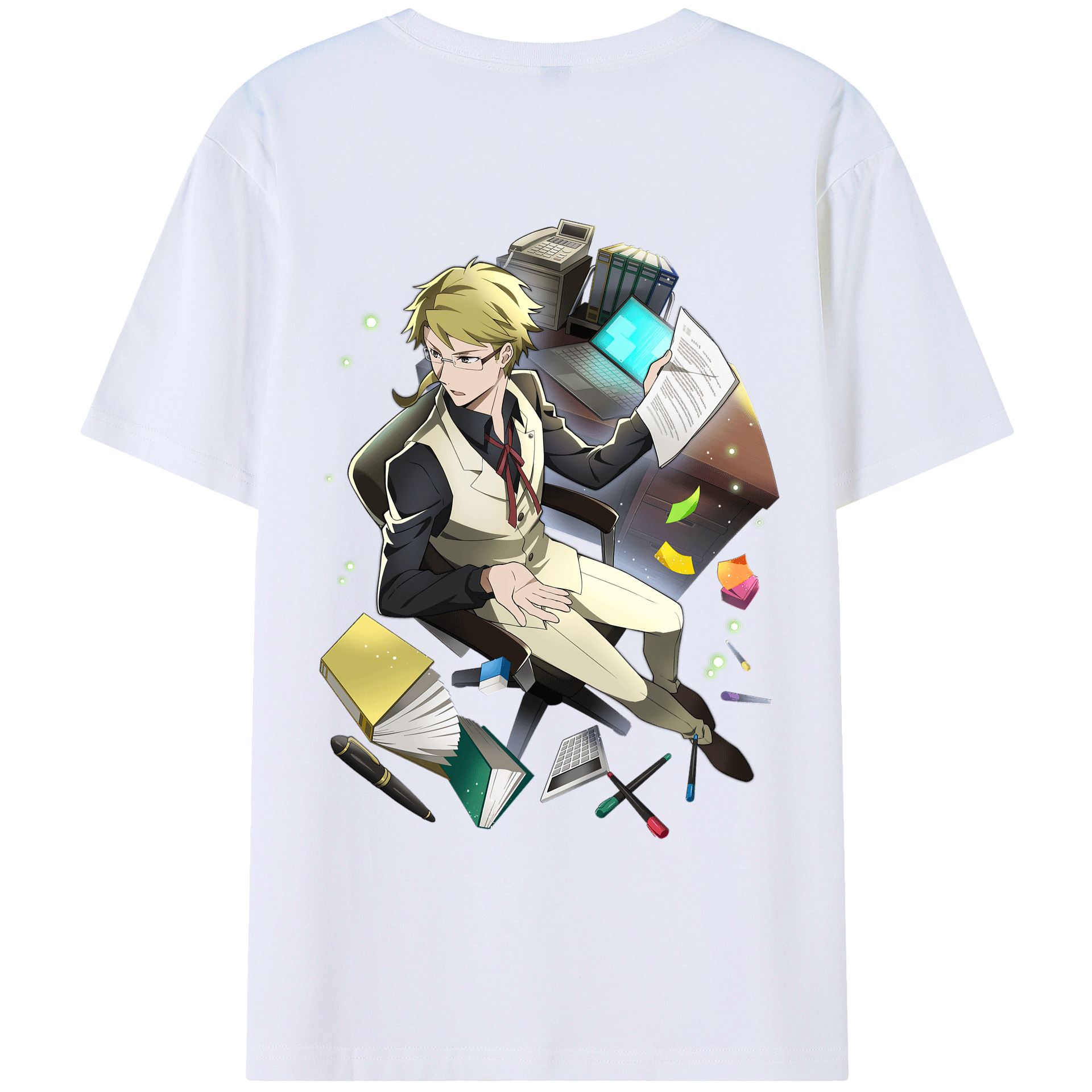 （画像用） 文豪ストレイドッグス Bungo Stray Dogs 綿100％ メンズ半袖Tシャツ（バックプリント） 通気性