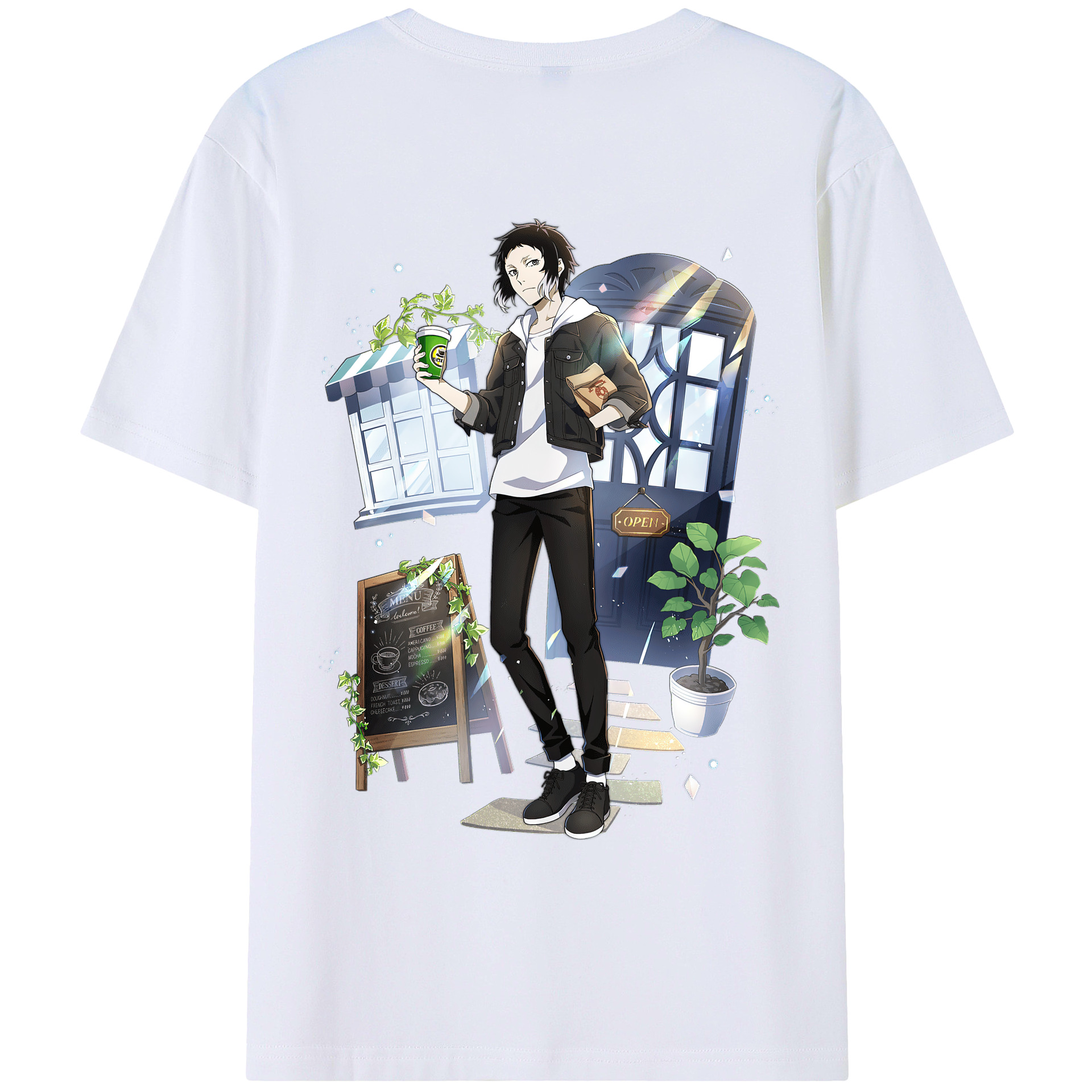 （画像用） 文豪ストレイドッグス Bungo Stray Dogs 綿100％ メンズ半袖Tシャツ（バックプリント） 通気性