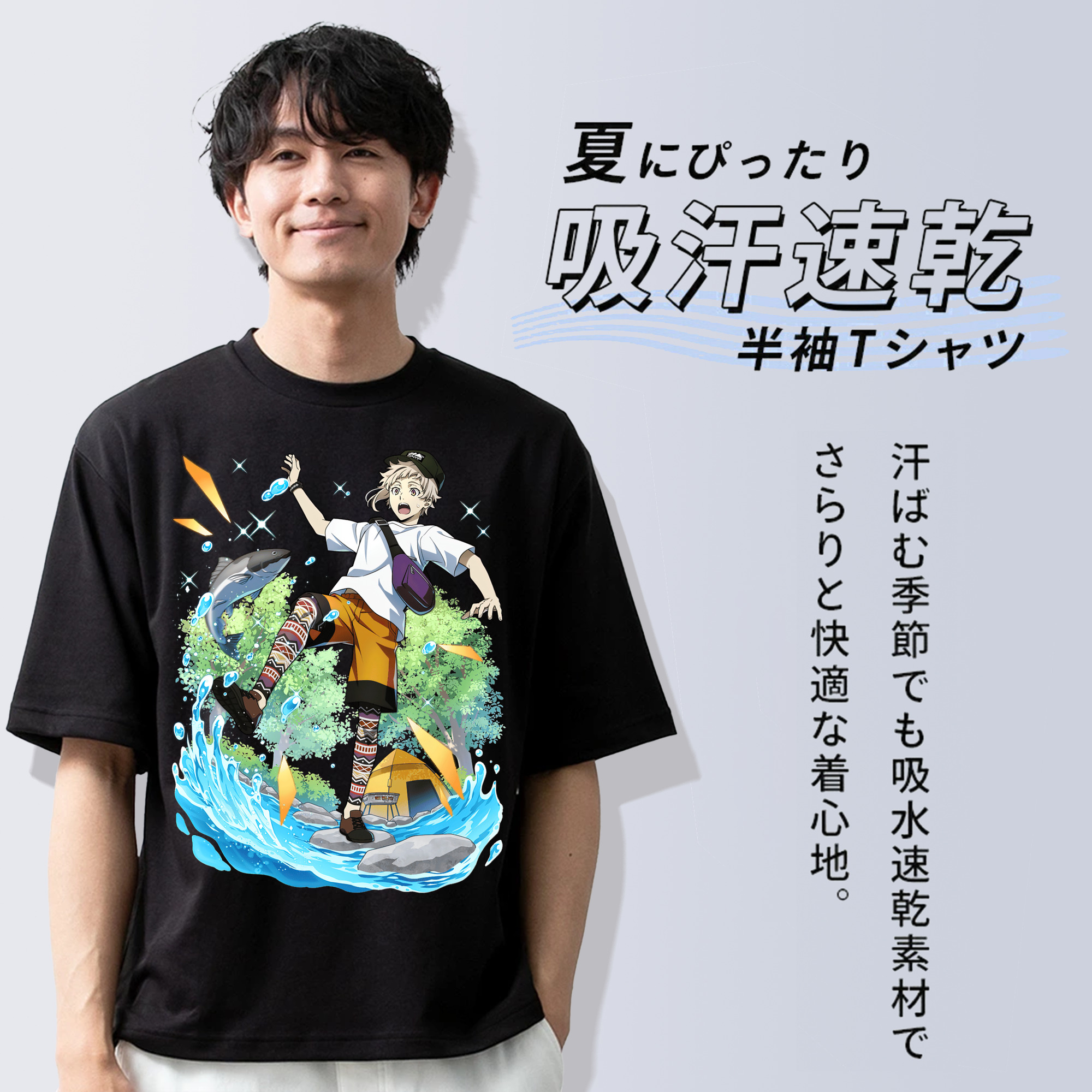 文豪ストレイドッグス Bungo Stray Dogs 綿100％ メンズ半袖Tシャツ｜肌触りやわらか＆通気性